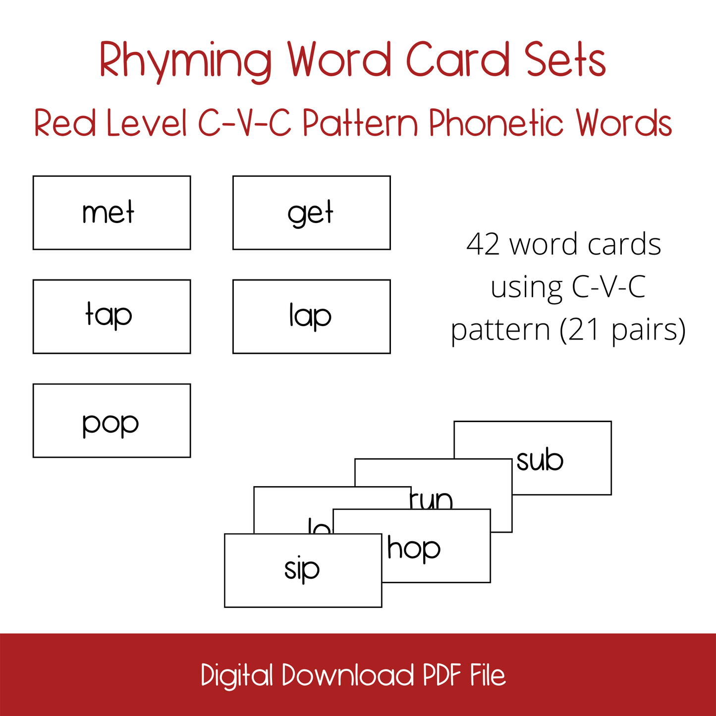Red Level C-V-C Pattern Rhyming Word Set