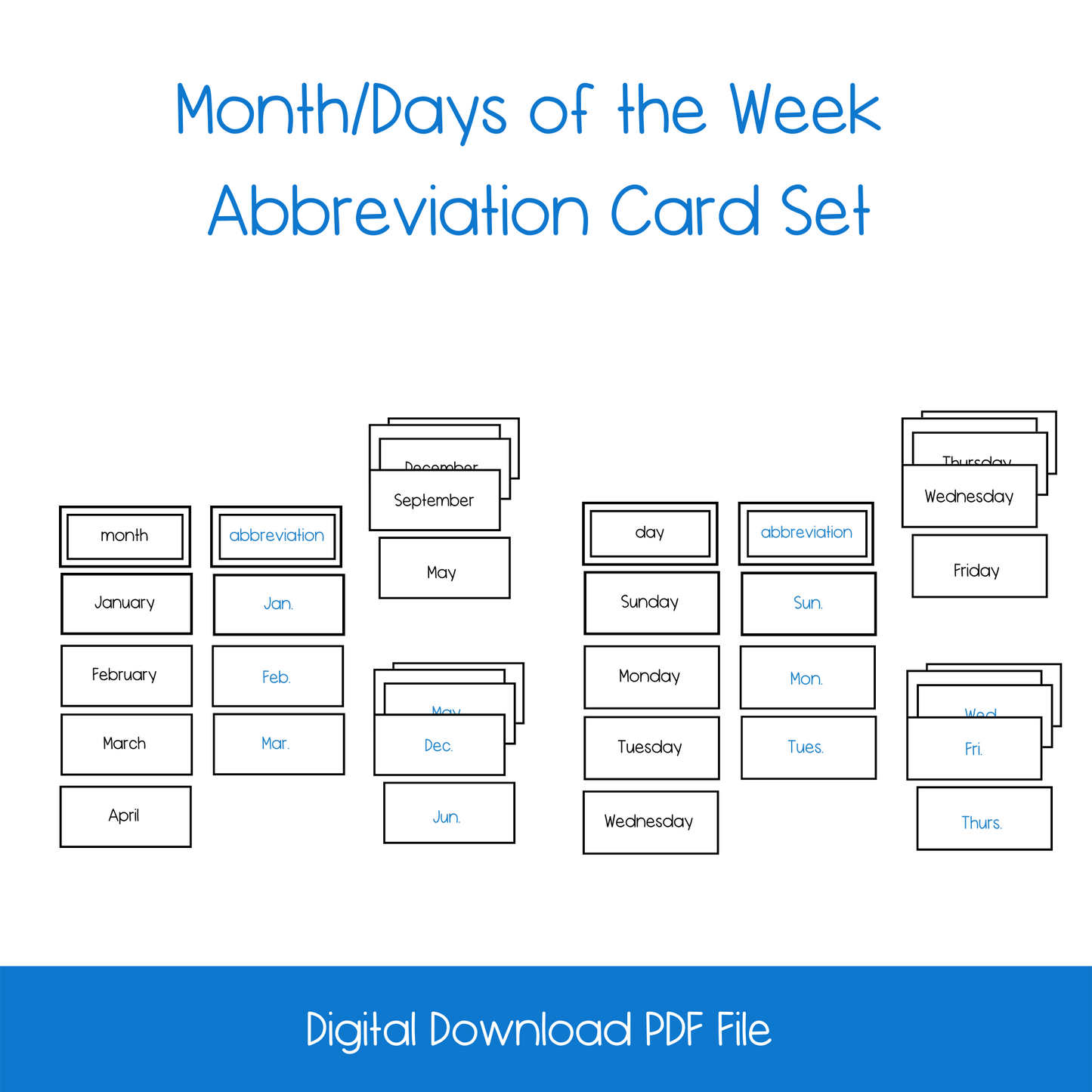 Month/Day of the Week Abbreviation Activity Cards