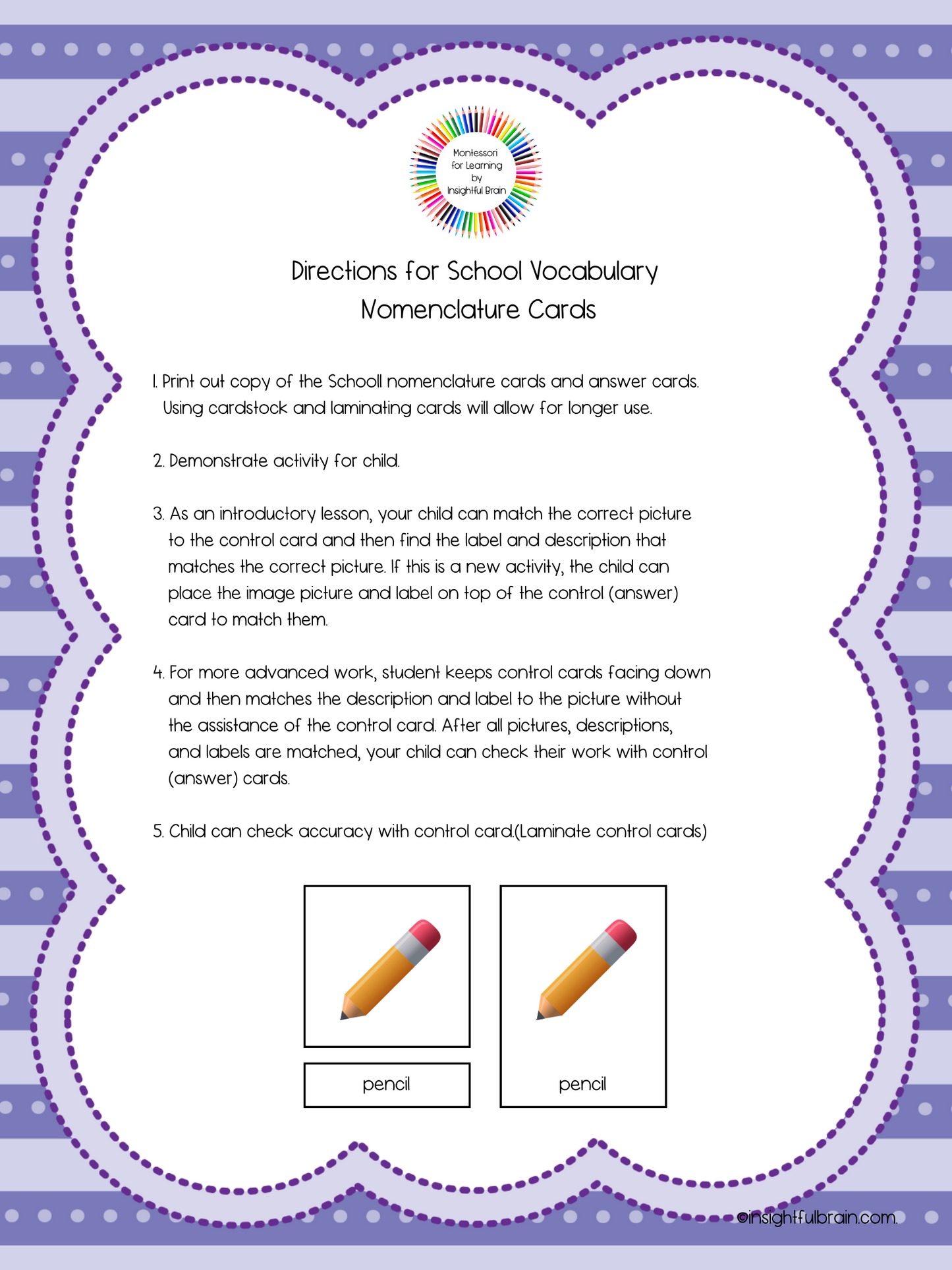 School Vocabulary Nomenclature Cards