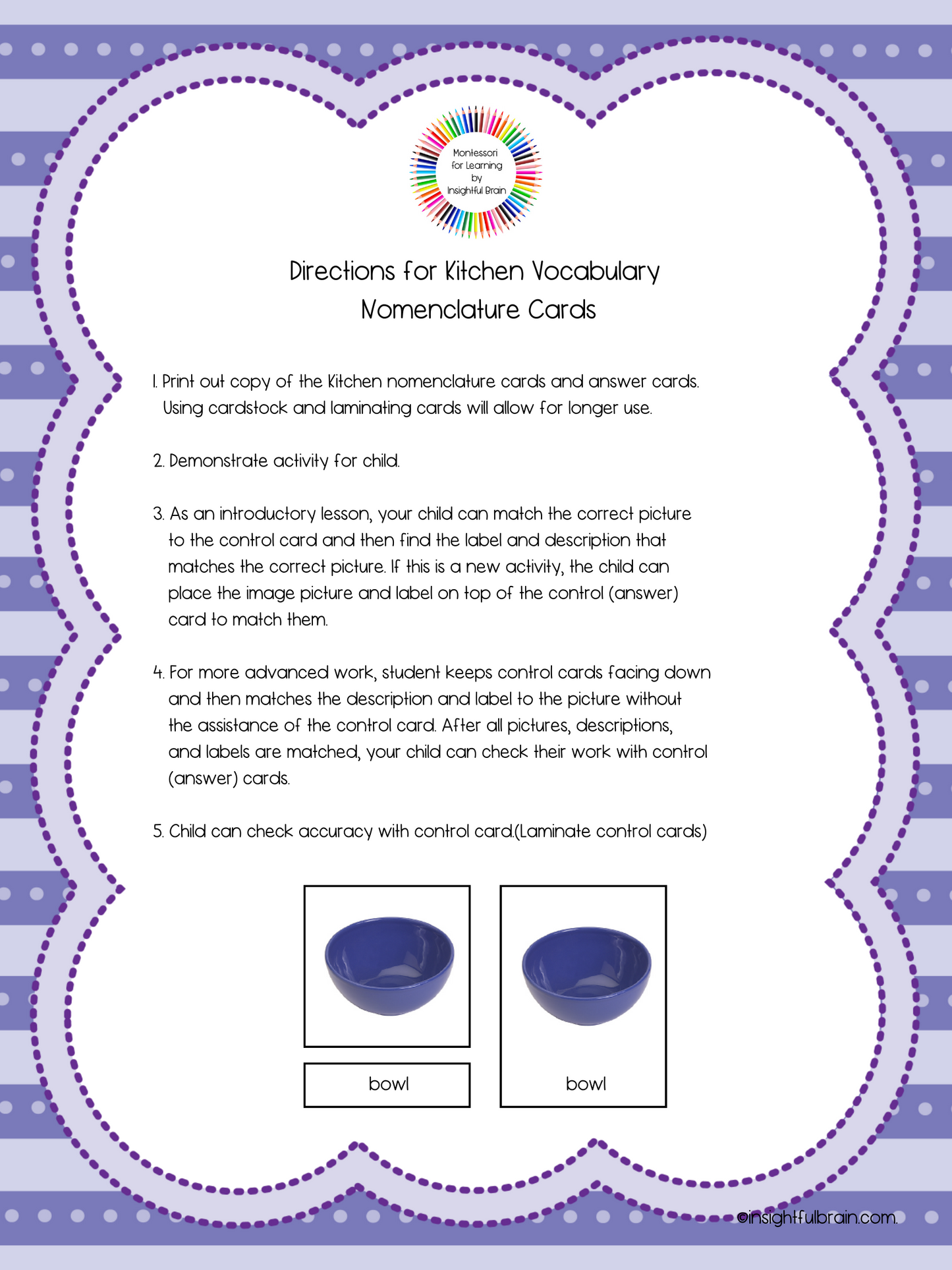 Kitchen Vocabulary Nomenclature Cards