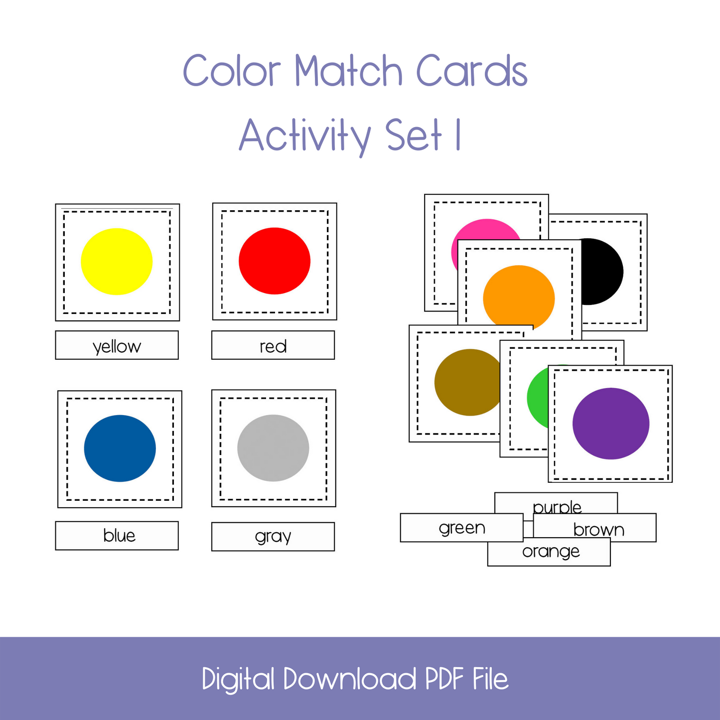 Montessori nomenclature cards, color wheel chart, color match cards, kindergarten color matching, montessori printable materials, montessori materials, montessori learning. montessori for everyone