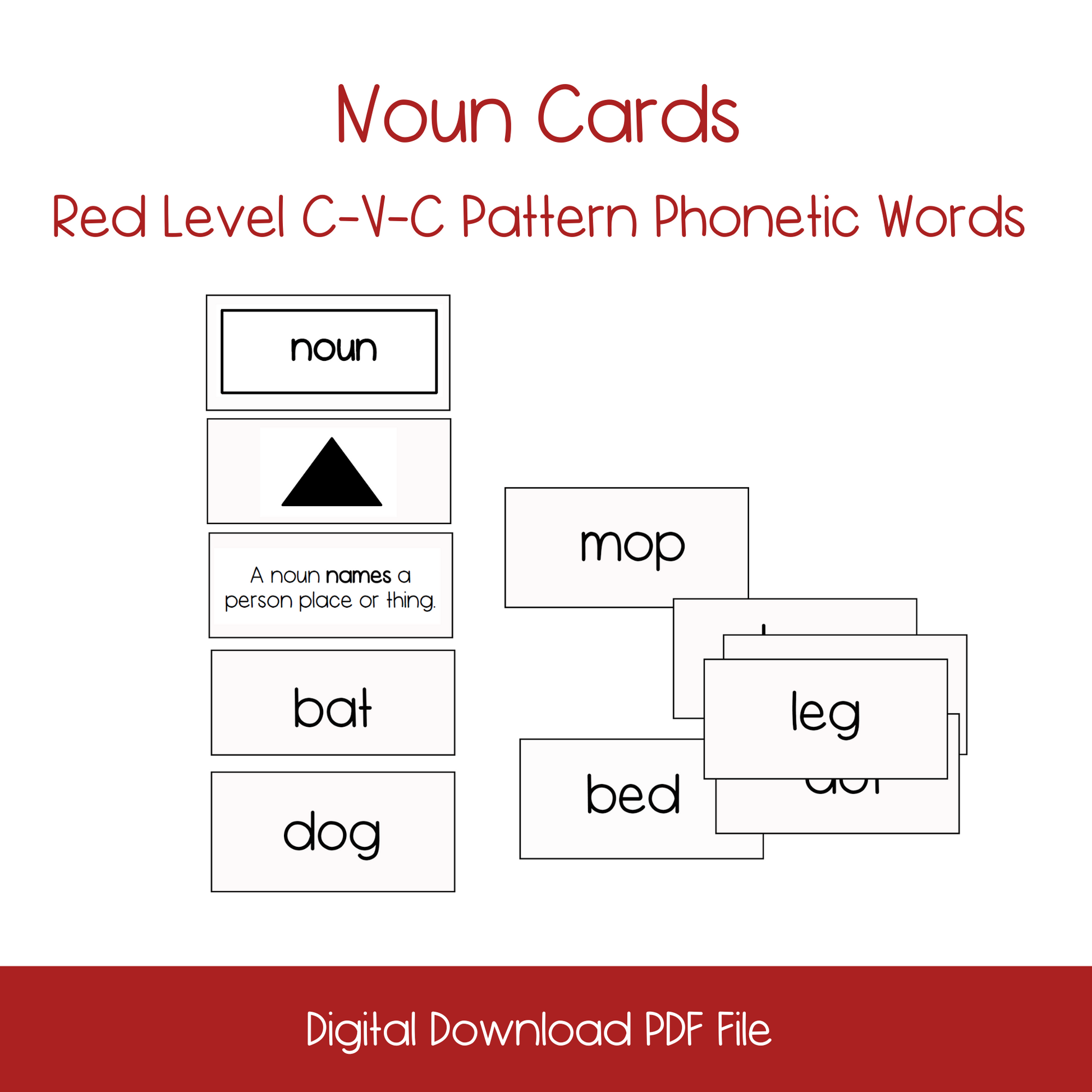 printable montessori language materials, printable red level language materials, printable kindergarten grammar materials, printable noun activity kindergarten, printable homeschool kindergarten language activity, printable homeschool kindergarten noun parts of speech activity lesson