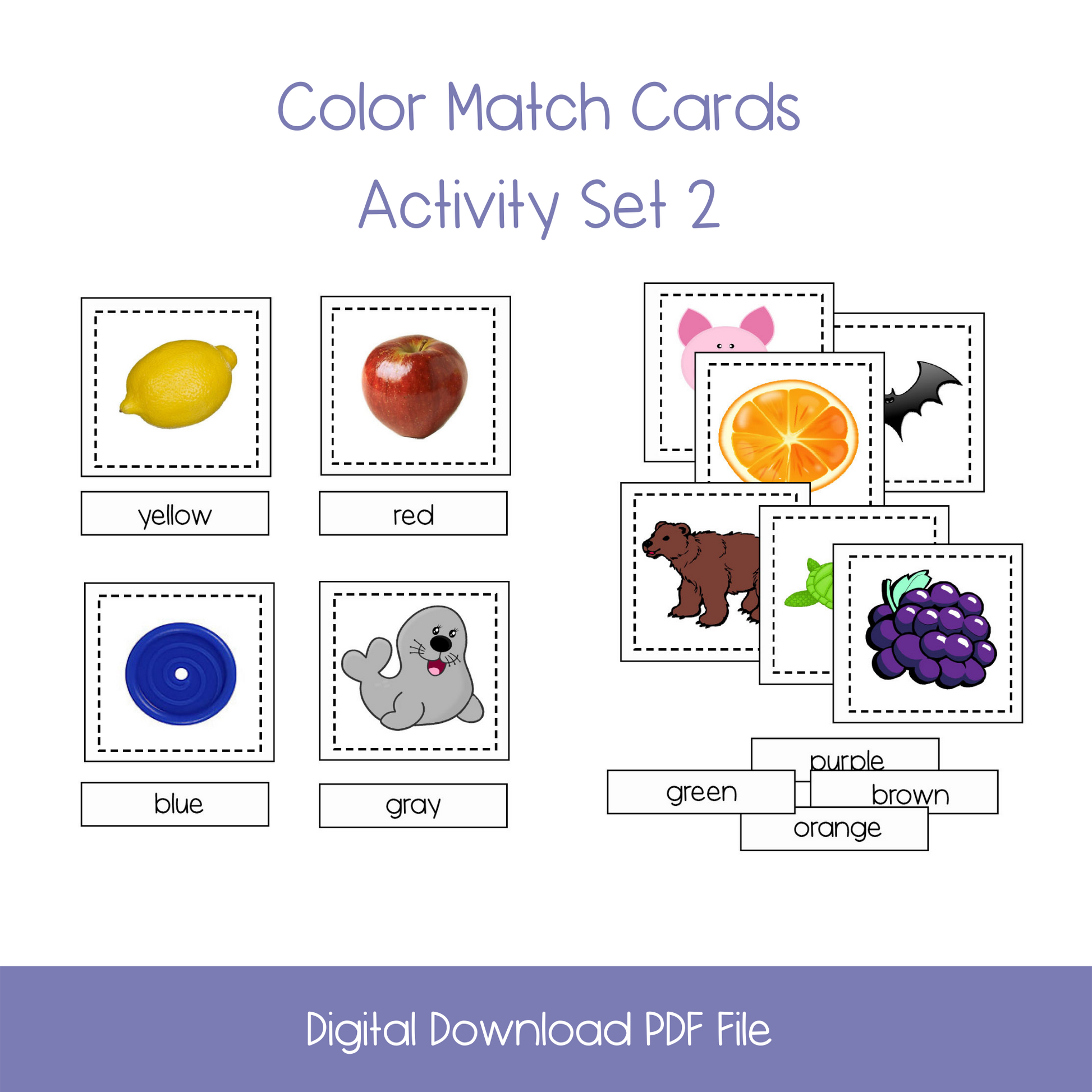 Montessori nomenclature cards, free montessori printables, color match cards, kindergarten color matching, montessori printable materials, montessori materials, montessori learning. montessori for everyone