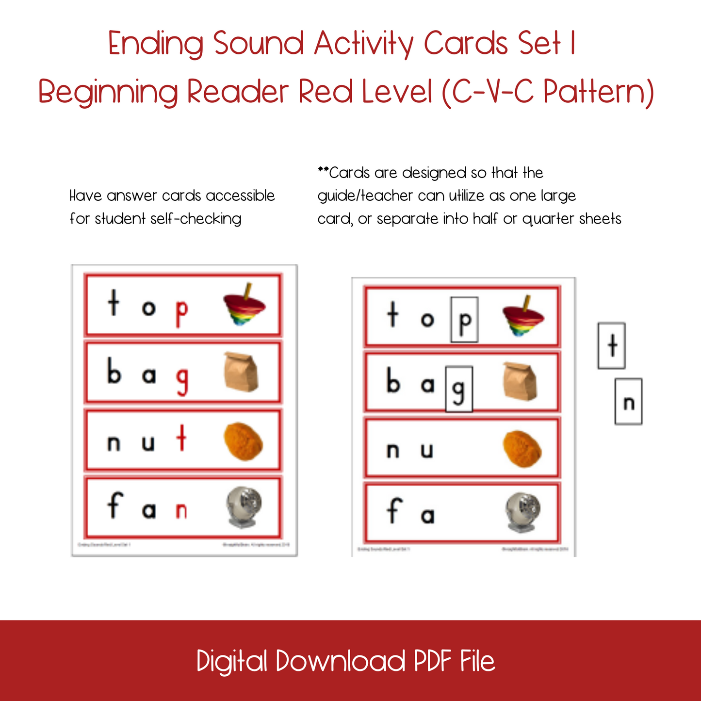 Printable Ending Sound Activity Cards Set1, montessori Printable Ending Sound Activity Cards Set1, homeschool Printable Ending Sound Activity Cards Set1, printable ESL Ending Sound Activity Cards Set1, printable ELL Ending Sound Activity Cards Set1, printable kindergarten Ending sound actcivity, English language learners