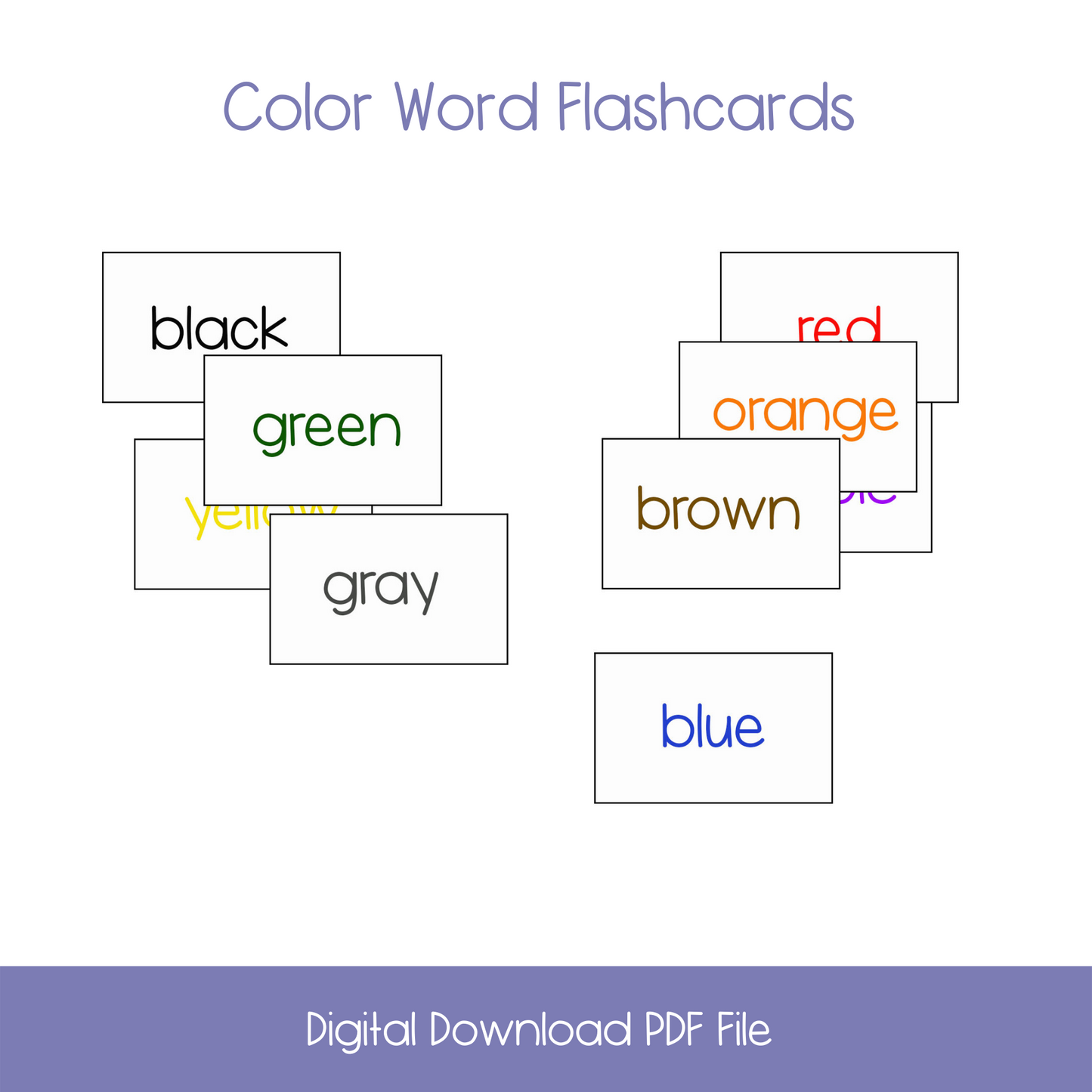 montessori materials, montessori downloads, montessori learning, montessori education, kindergarten flash cards, color word flash cards, kindergarten colors