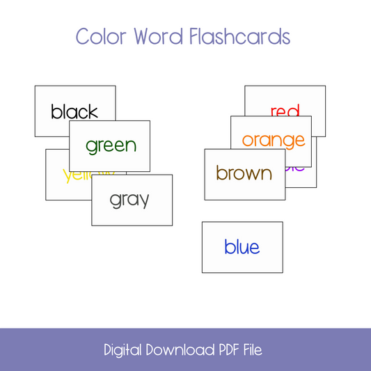 montessori materials, montessori downloads, montessori learning, montessori education, kindergarten flash cards, color word flash cards, kindergarten colors