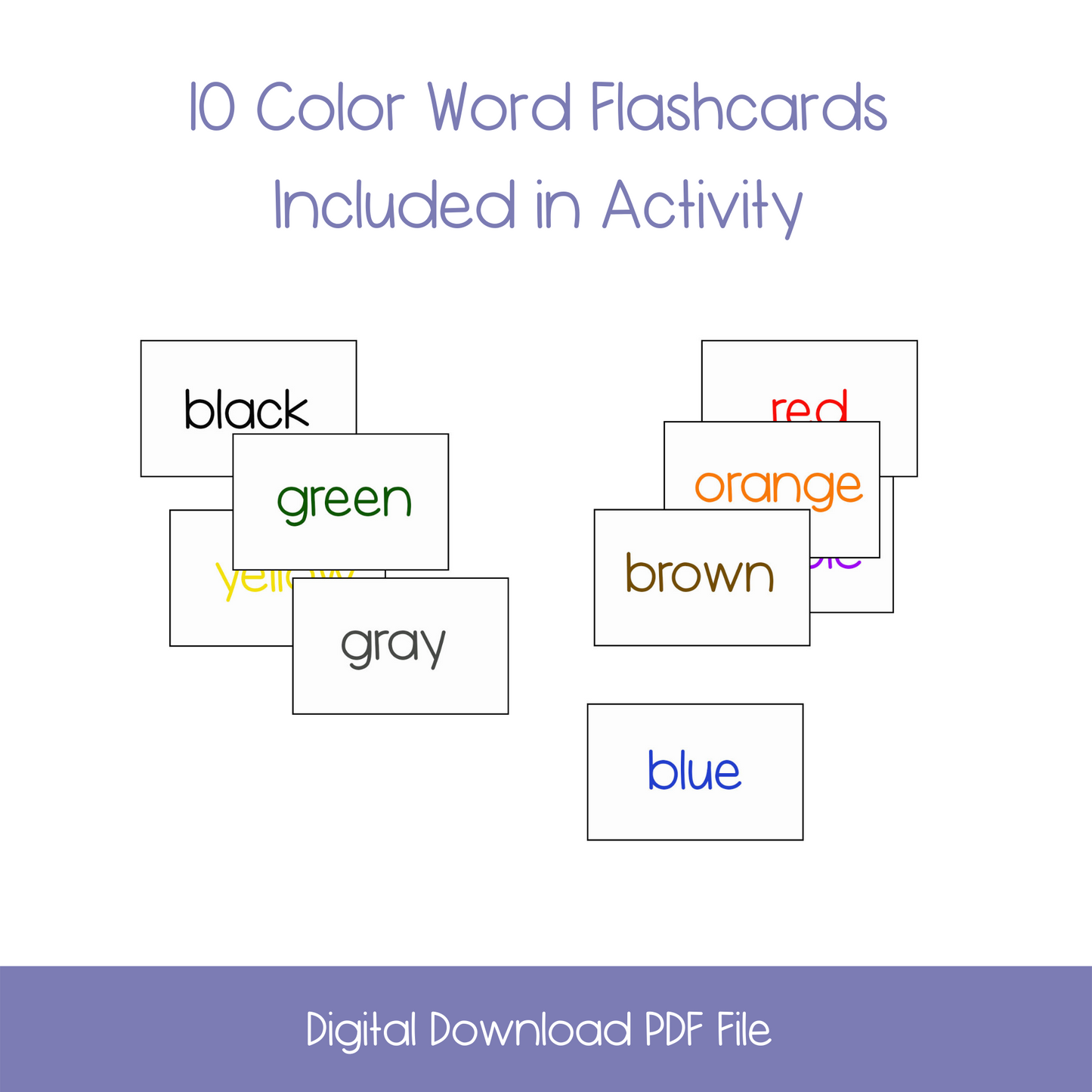 montessori materials, montessori downloads, montessori learning, montessori education, kindergarten flash cards, color word flash cards, kindergarten colors