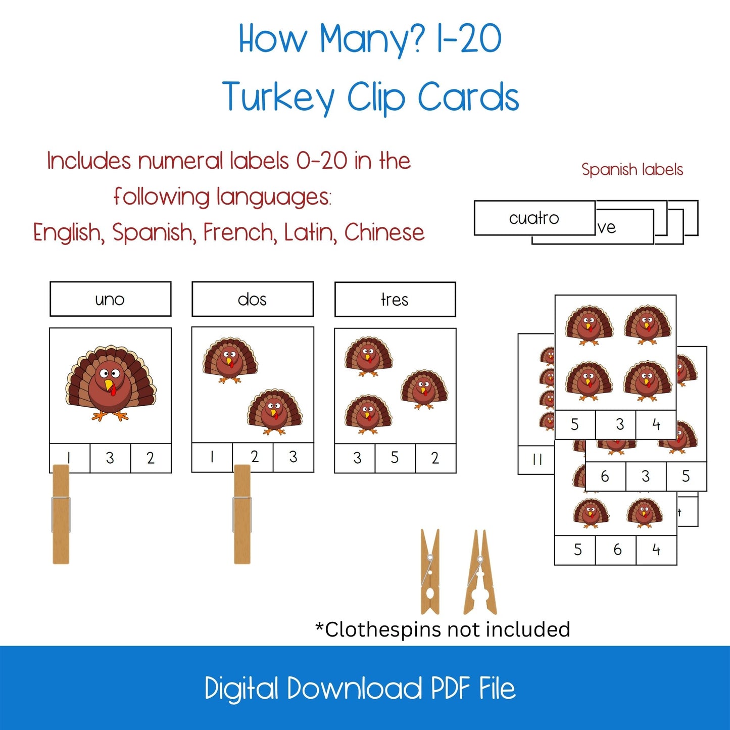 How Many? Counting 0-20 Turkeys Activity Set