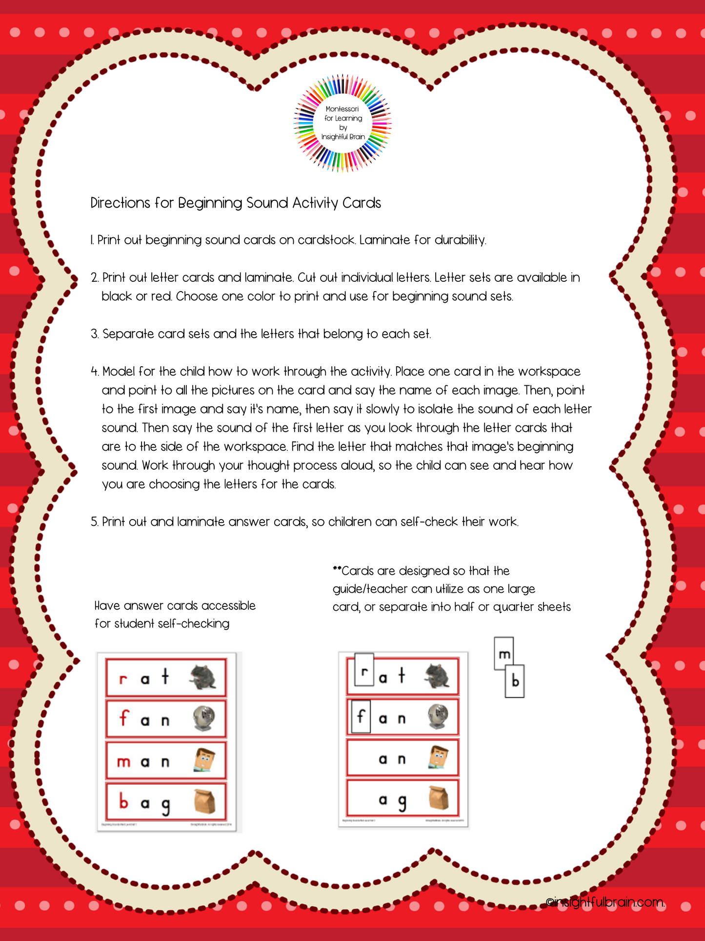 Red Level C-V-C Pattern Beginning Sound Activity Card Set 1