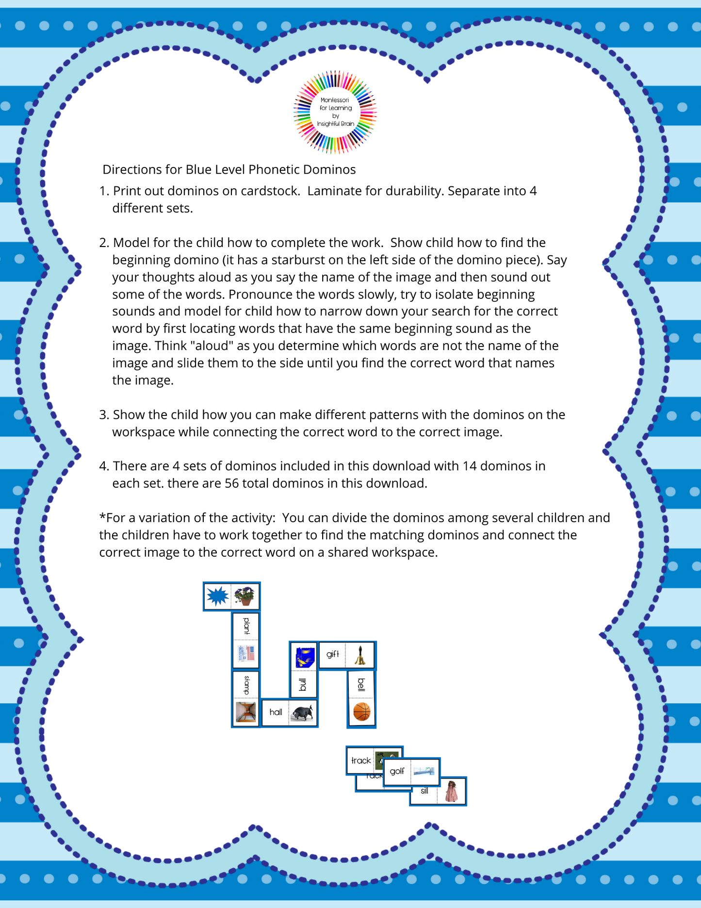 Blue Level Phonetic Domino Reading Sets 1- 4 (Four to Six Letter Phonetic Words)