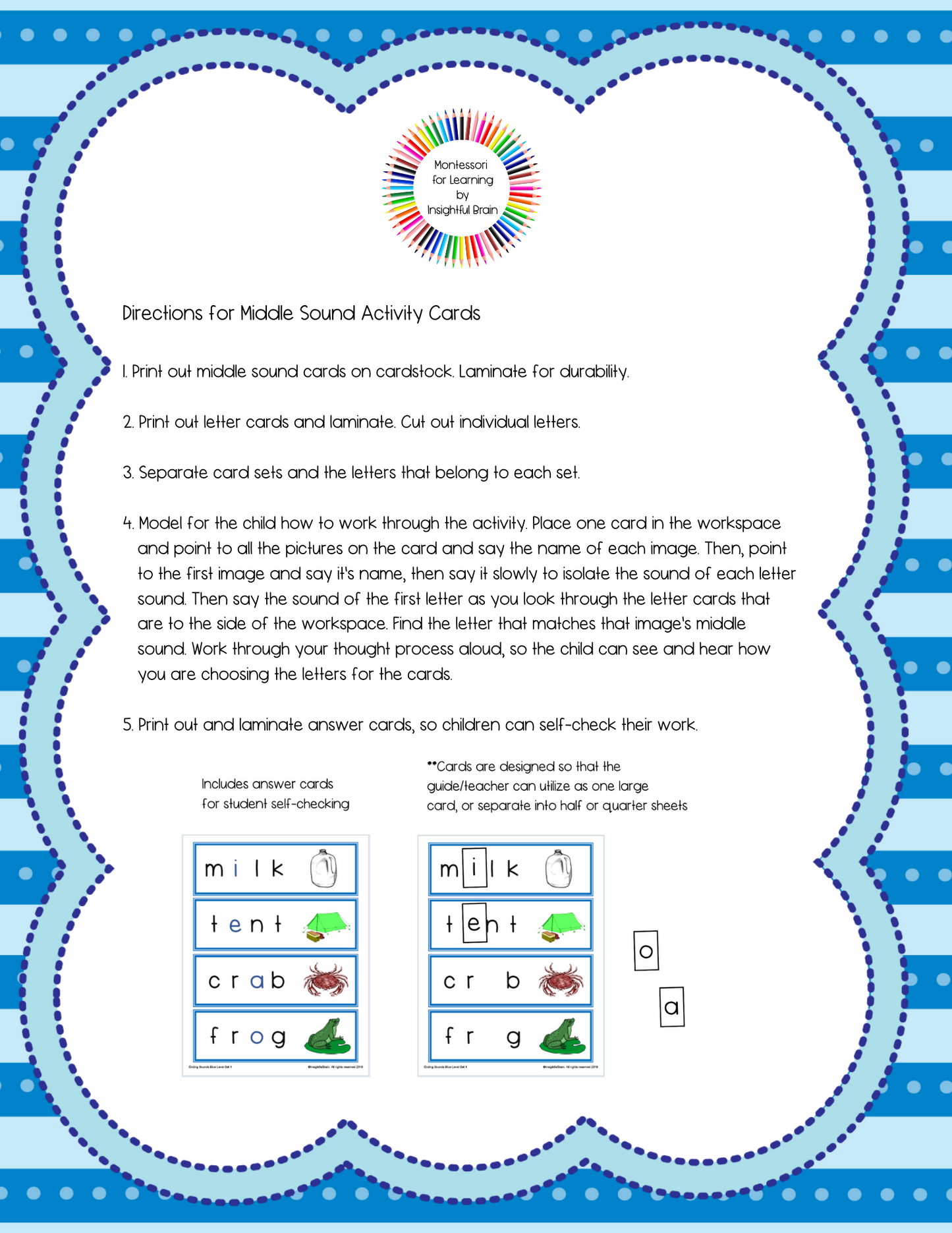 Blue Level Phonetic Middle Sound Activity Cards (4 to 6 letter Phonetic Words)
