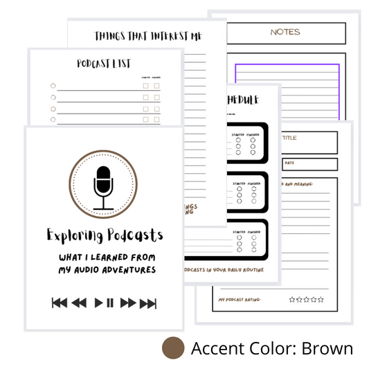 Brown: My Podcast Journal  (PDF Digital Download File)
