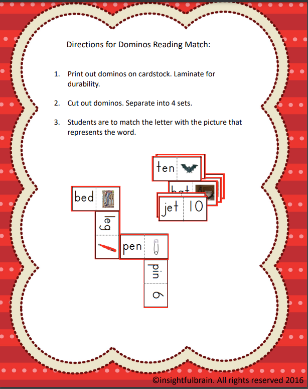Red Level C-V-C Pattern Beginning Word Domino Reading Sets 1- 4