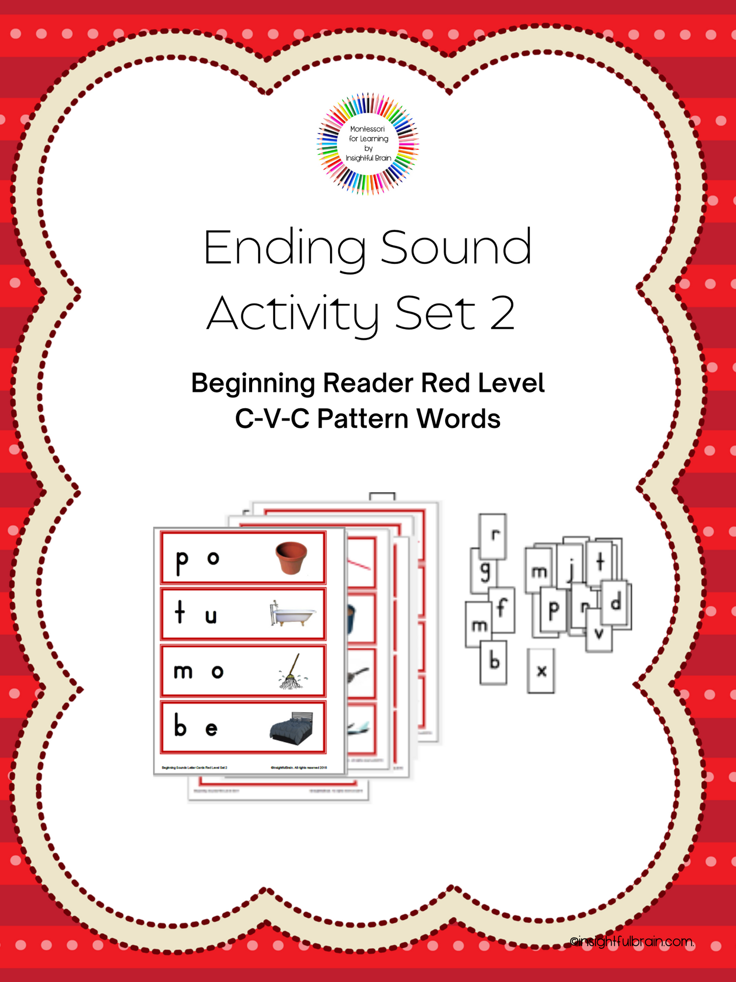 Red Level C-V-C Pattern Ending Sound Activity Card Set 2