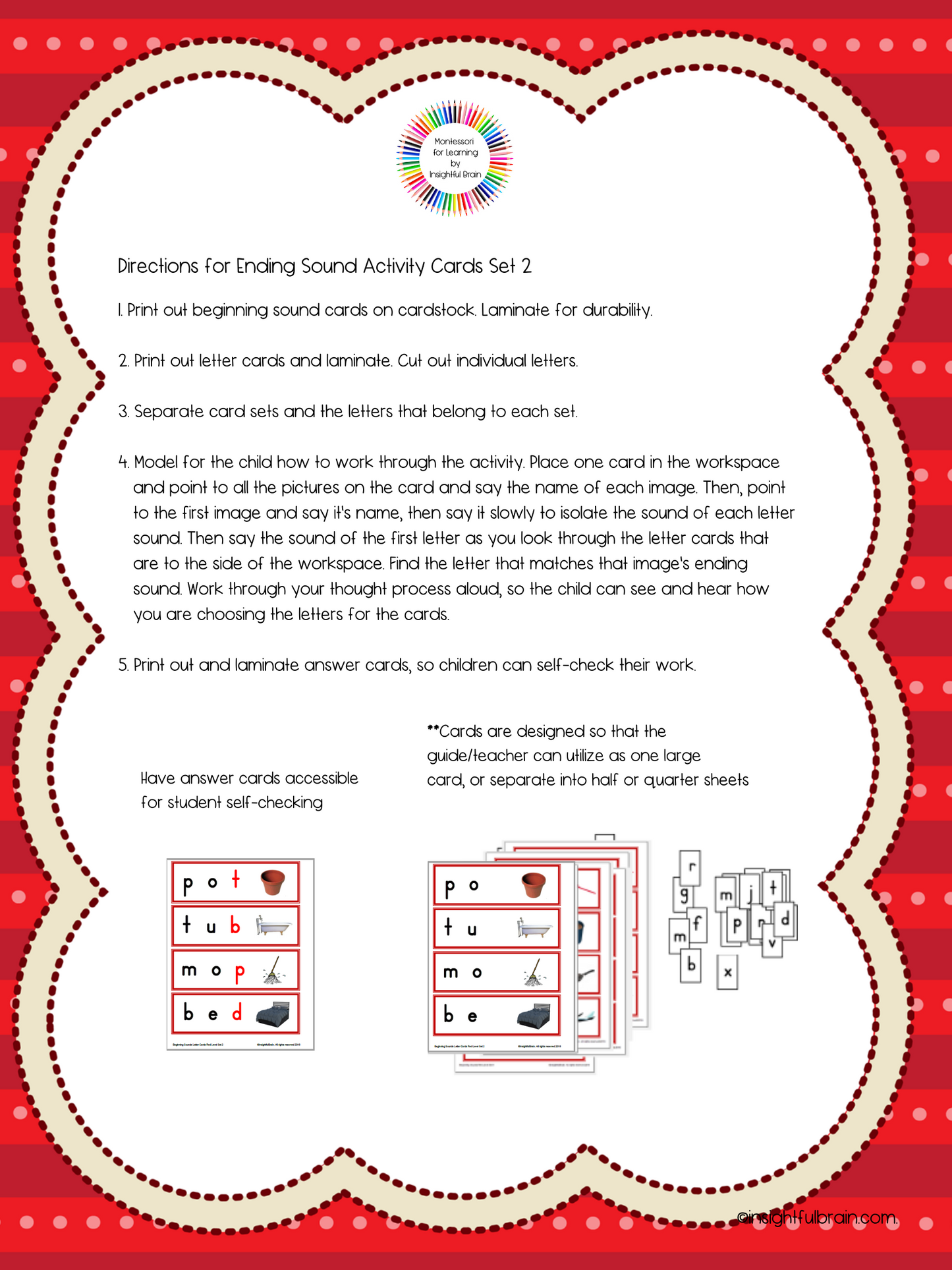 Red Level C-V-C Pattern Ending Sound Activity Card Set 2