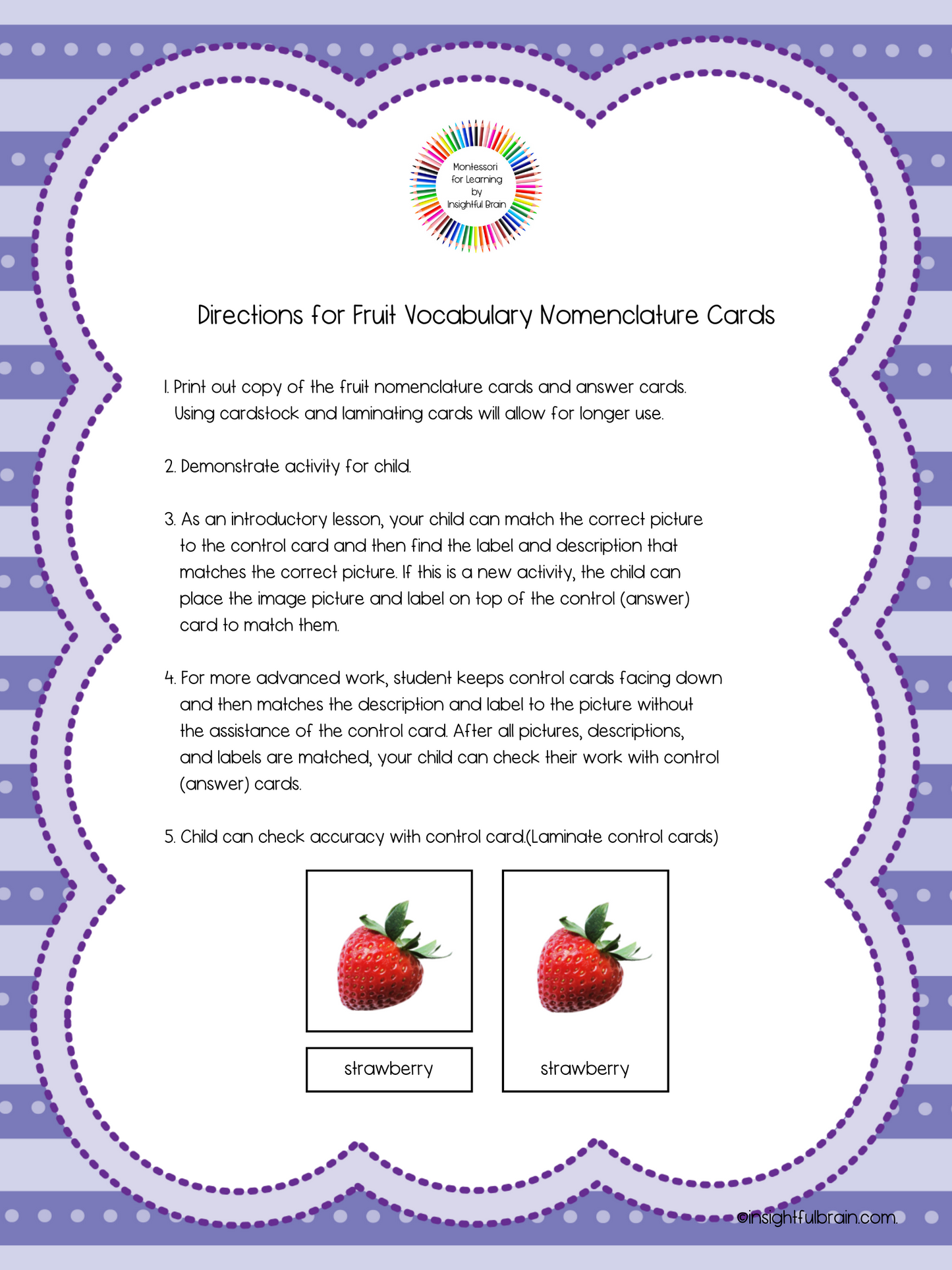 Fruit Vocabulary Nomenclature Cards