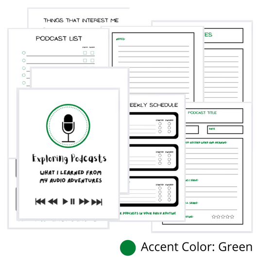GREEN: My Podcast Journal  (PDF Digital Download File)