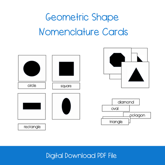 montessori geometric shapes, homeschool geometric shapes, printable kindergarten and preschool geometric shapes