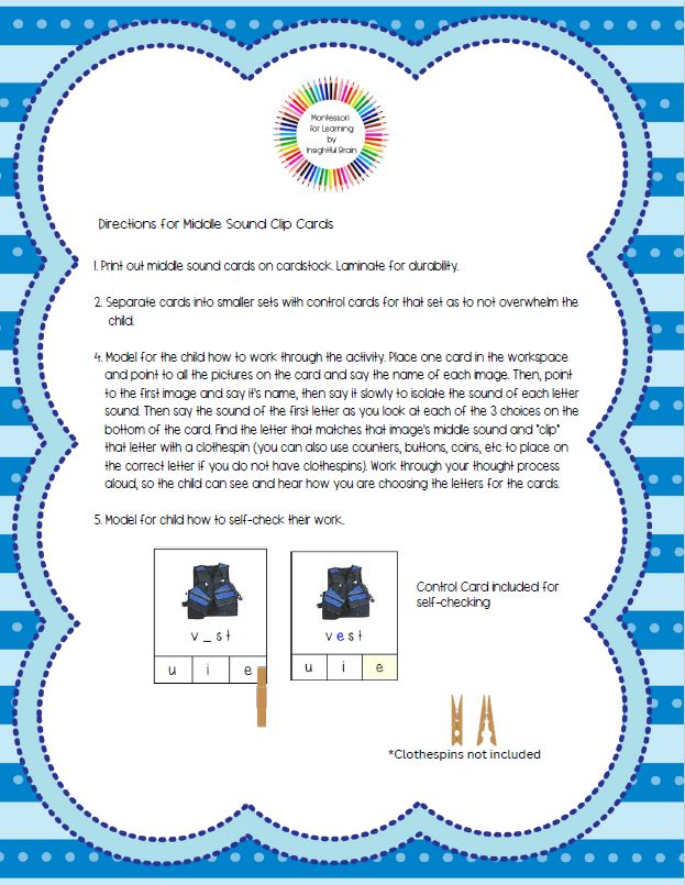 Blue Level Phonetic Middle Sound Clip Cards (4 to 6 letter Phonetic Words)