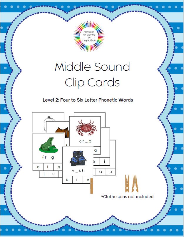 Blue Level Phonetic Middle Sound Clip Cards (4 to 6 letter Phonetic Words)
