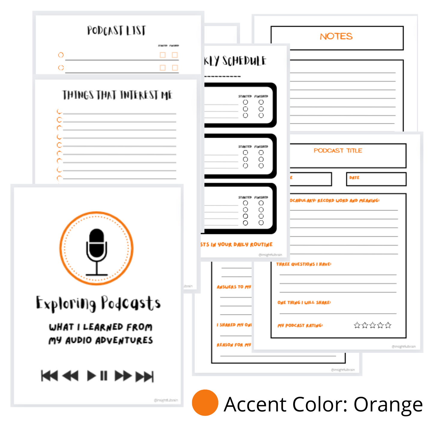 Orange: My Podcast Journal  (PDF Digital Download File)