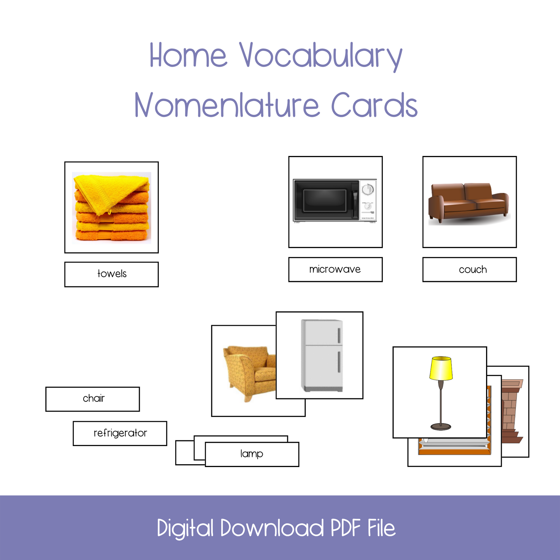 printable montessori nomenclature cards, printable things around the house nomenclature vocabulary cards, printable homeschool things around the home vocabulary cards, esl vocabulary activity, printable esl activity, printable ell activity