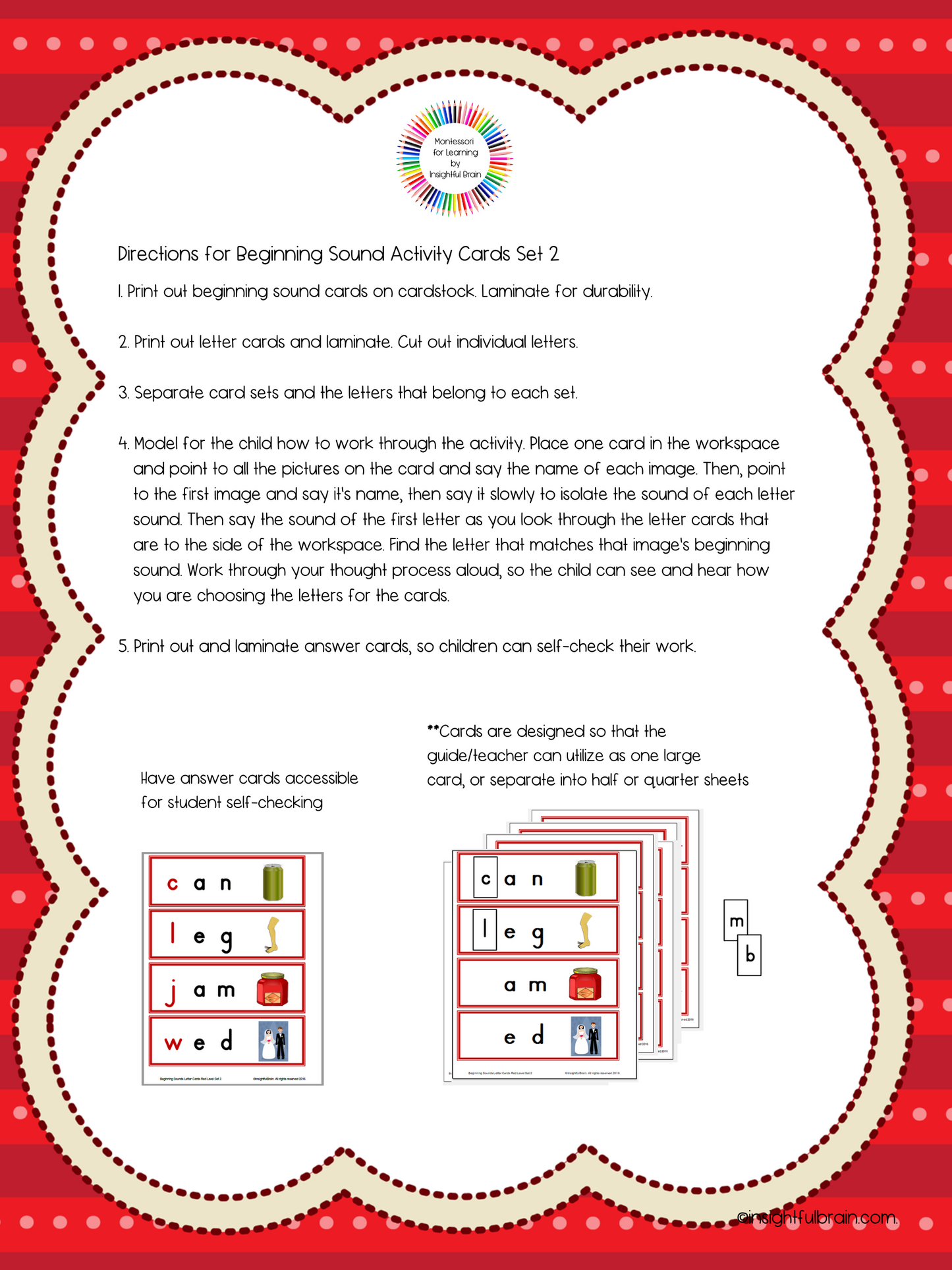 Red Level C-V-C Pattern Beginning Sound Activity Card Set 2