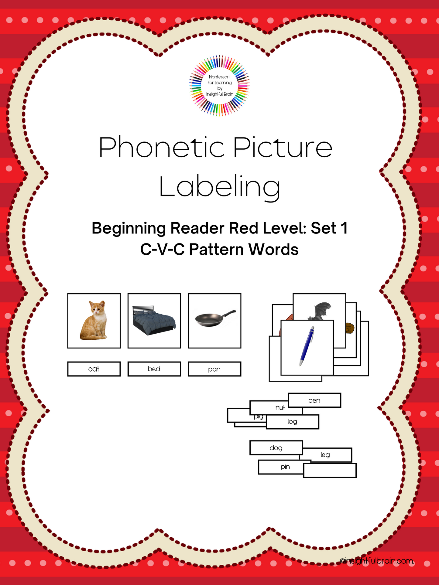 Red Level C-V-C Pattern Picture Labeling Card Set 1