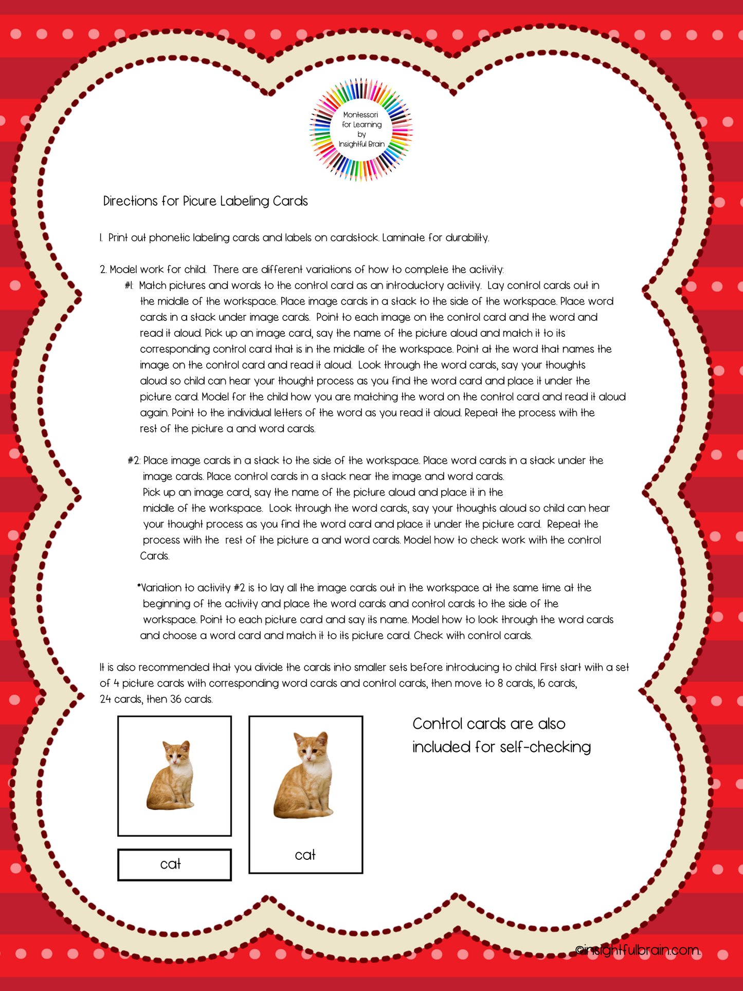 Red Level C-V-C Pattern Picture Labeling Card Set 1