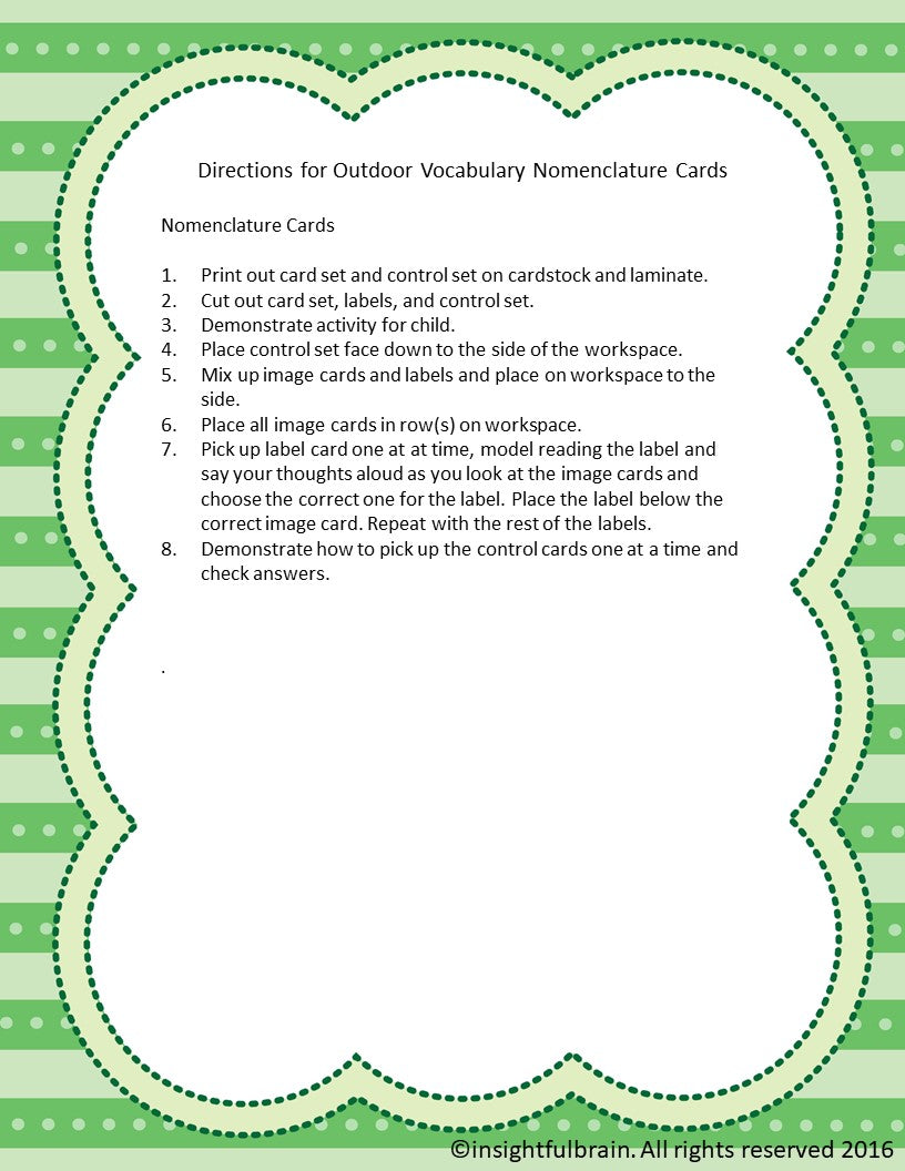 Outdoor Nomenclature Card Set