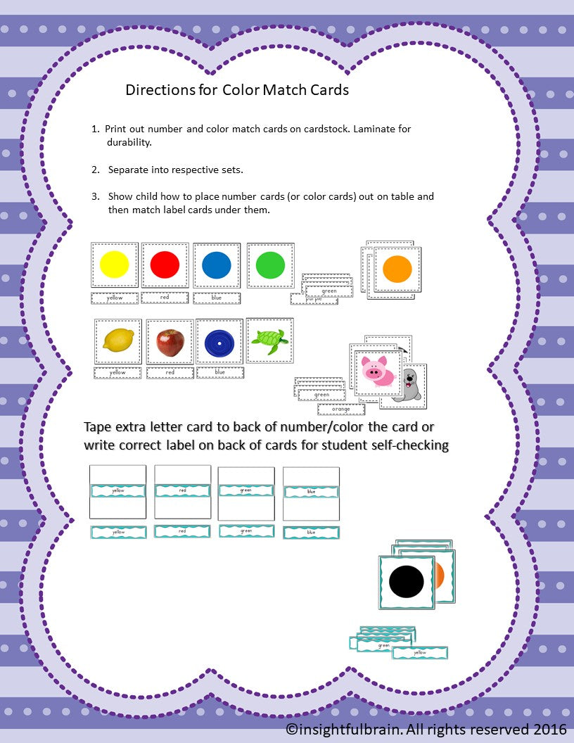 Montessori nomenclature cards, color match cards, kindergarten color matching, montessori printable materials, montessori materials, montessori learning. montessori for everyone