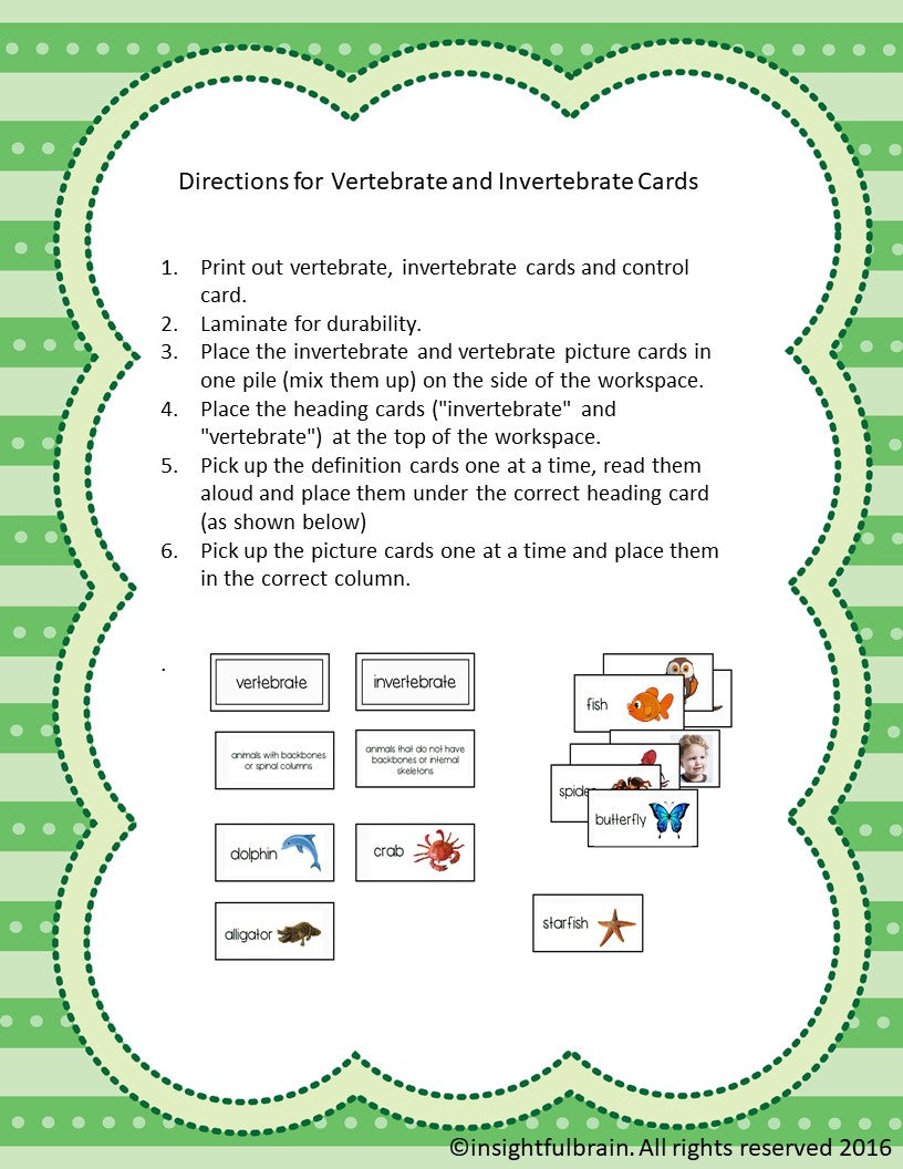 Vertebrate and Invertebrate Classification/Sorting Card Set (2 Sets)
