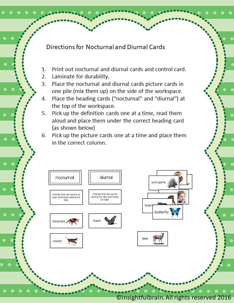 Nocturnal and Diurnal Classification/Sorting Card Set (2 Sets)