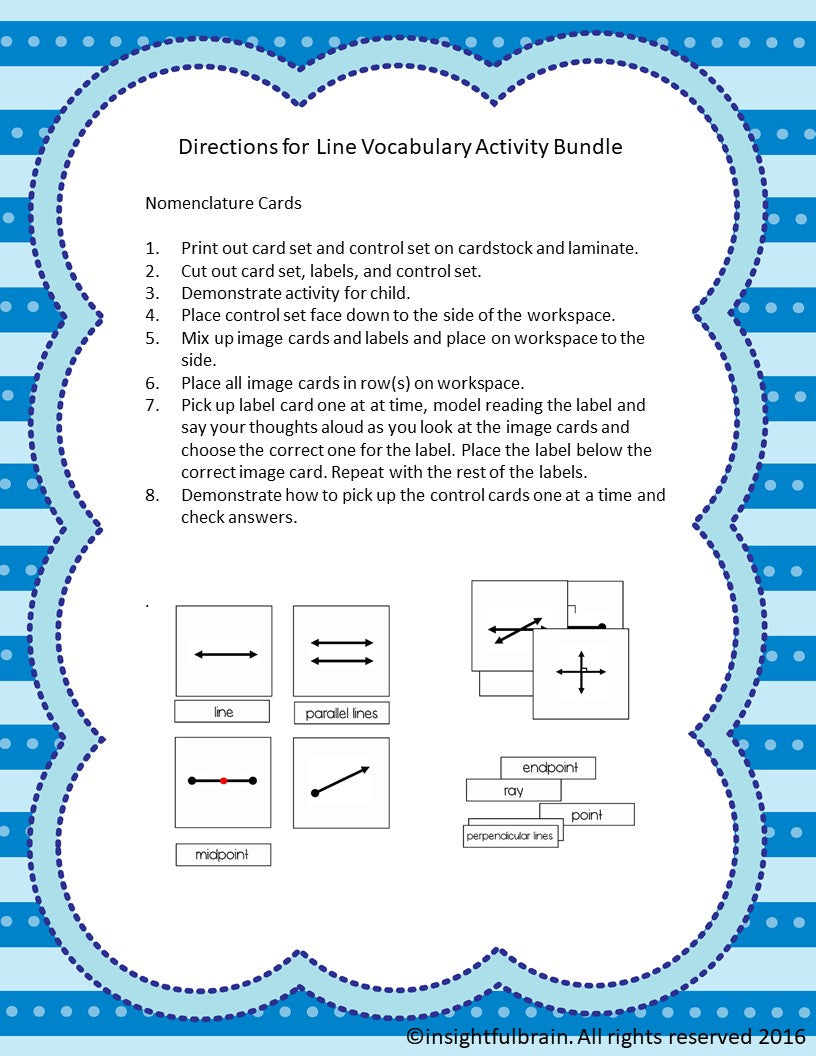 Line Vocabulary Nomenclature, 3-Part Card, Booklet, Reader Activity Bundle