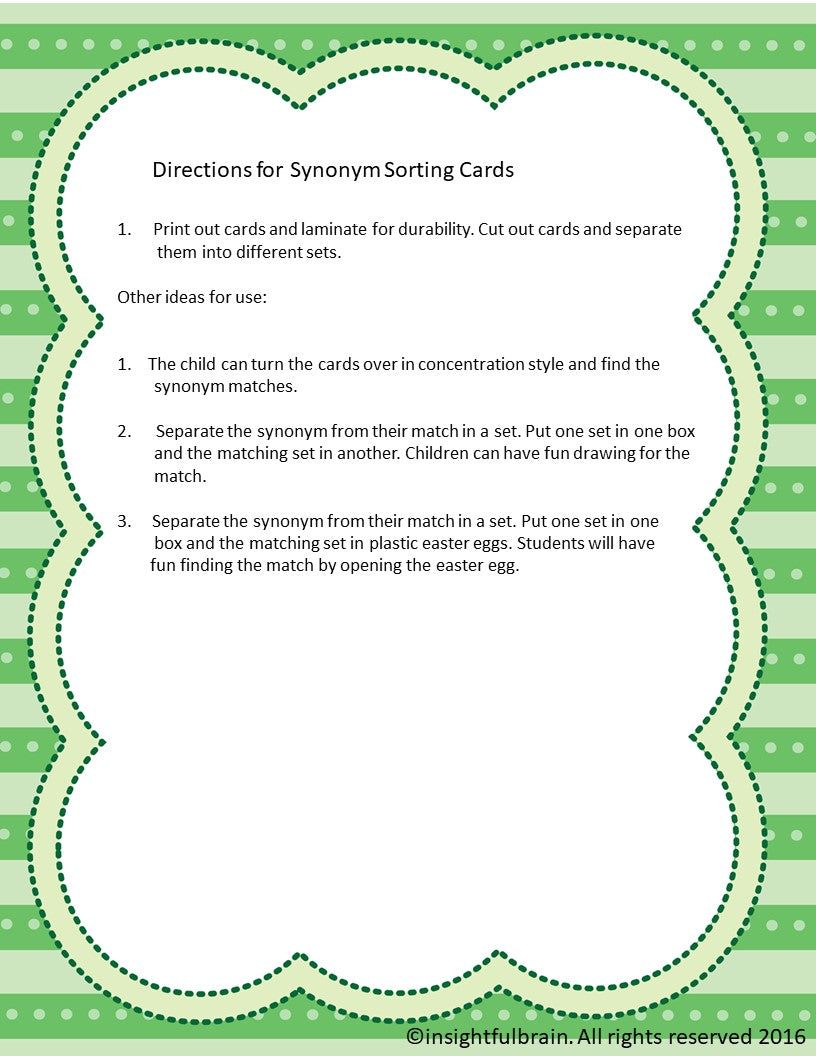 Synonym Sorting Cards