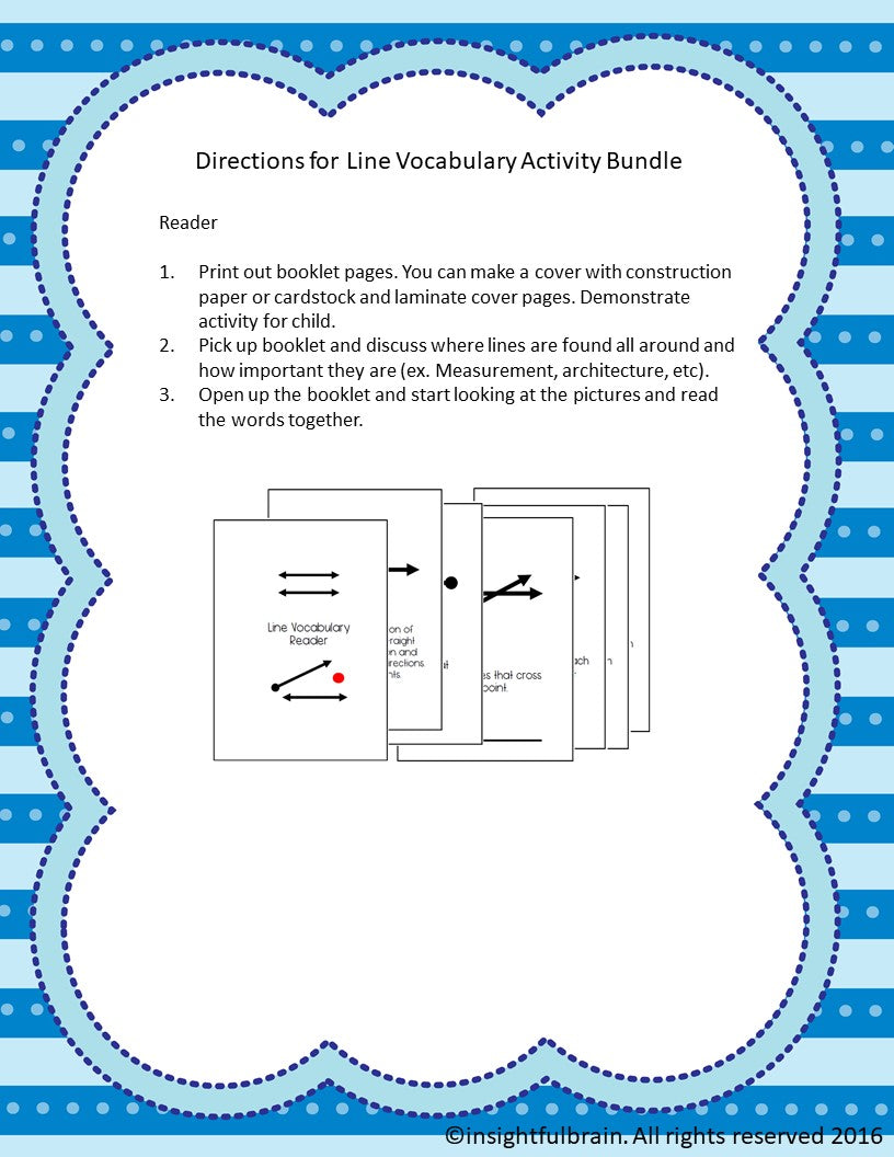 Line Vocabulary Nomenclature, 3-Part Card, Booklet, Reader Activity Bundle