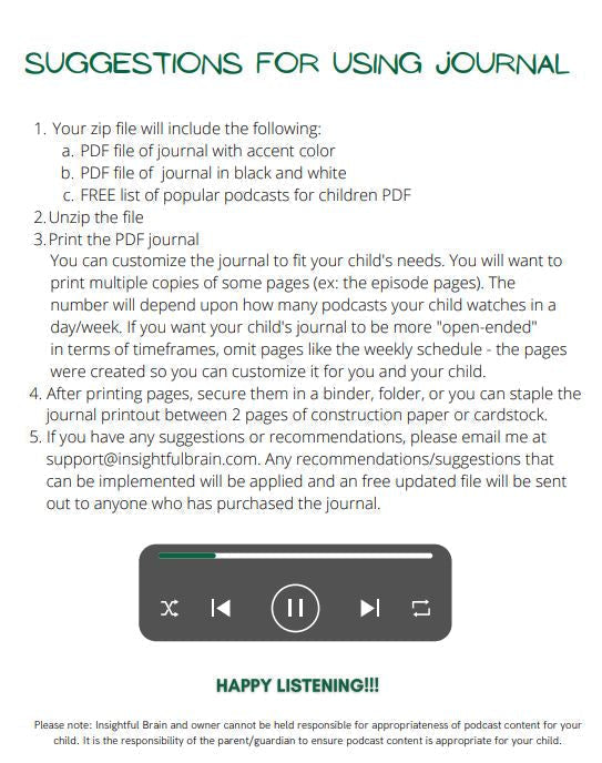 Brown: My Podcast Journal  (PDF Digital Download File)