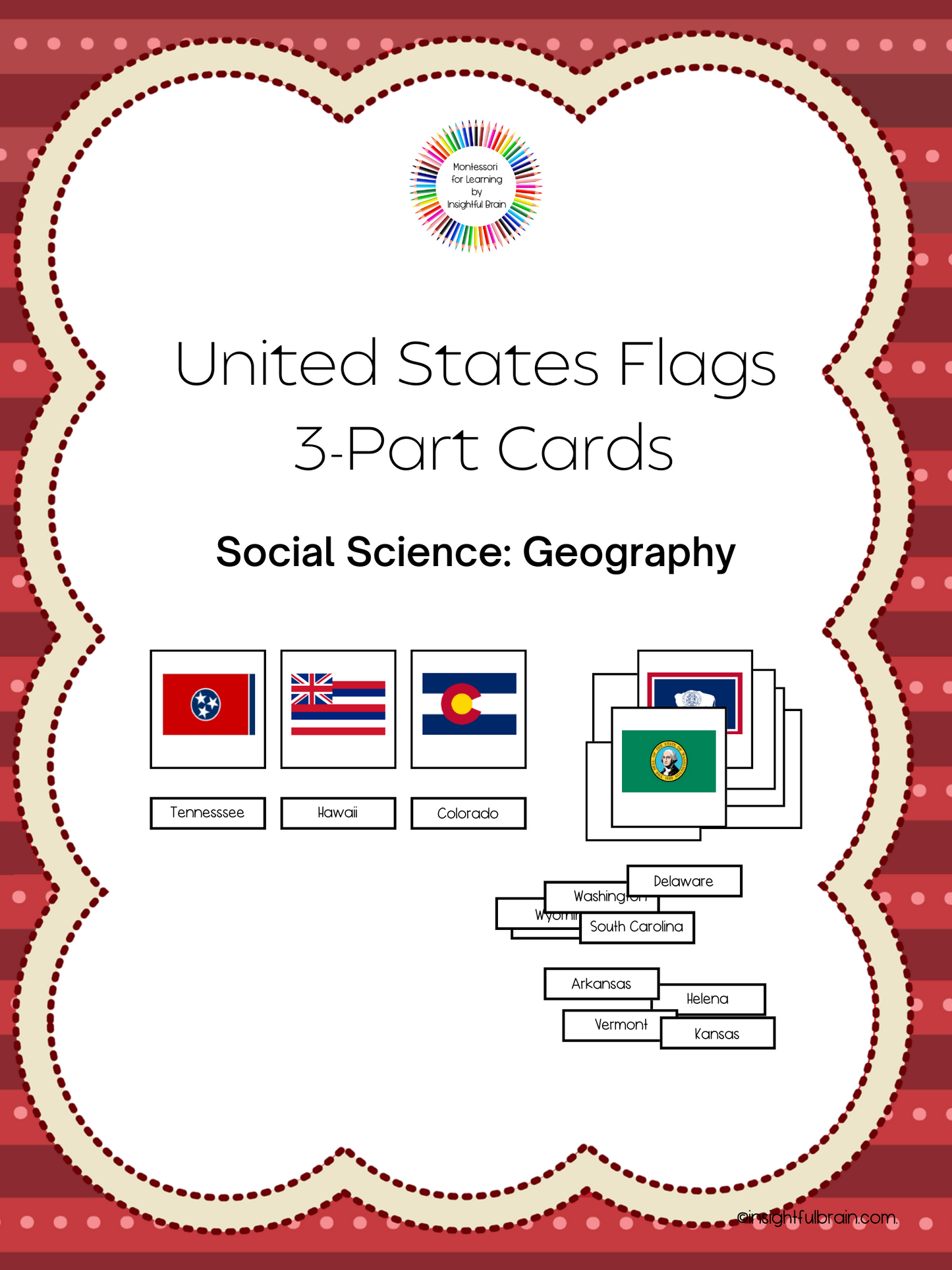United States Flags 3-Part Cards