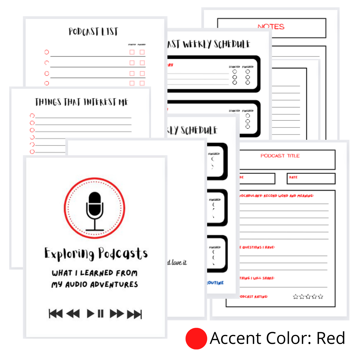 RED: My Podcast Journal  (PDF Digital Download File)
