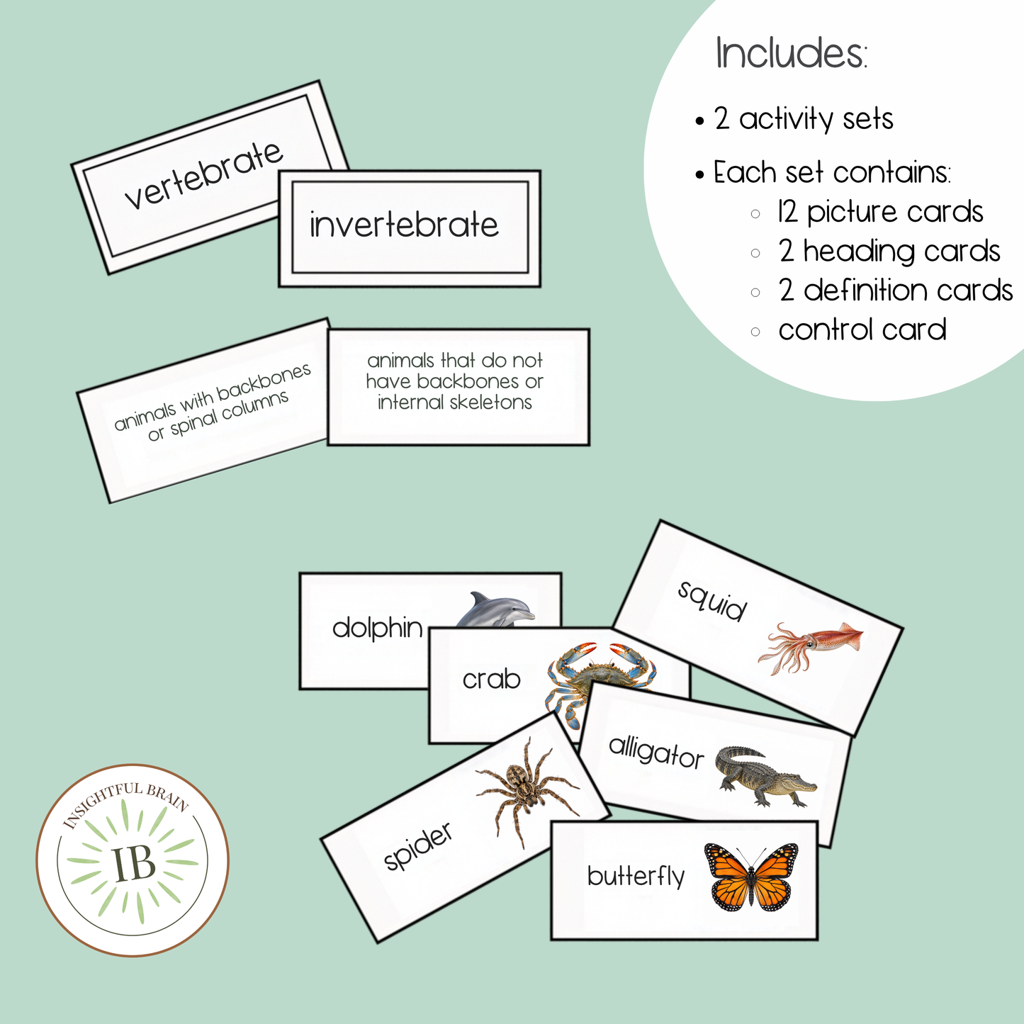 Vertebrates and Invertebrates Sorting Cards | Montessori Animal Classification Activity | Ages 3–6 | Ages 6-9