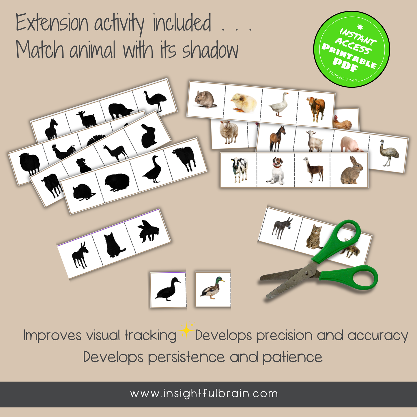 Farm Animal Scissor Work Cutting Strips | Printable Montessori-Inspired Preschool Activity | Fine Motor Skills Practice