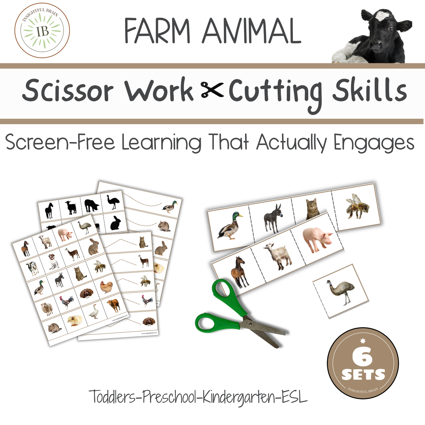 Farm Animal Scissor Work Cutting Strips | Printable Montessori-Inspired Preschool Activity | Fine Motor Skills Practice