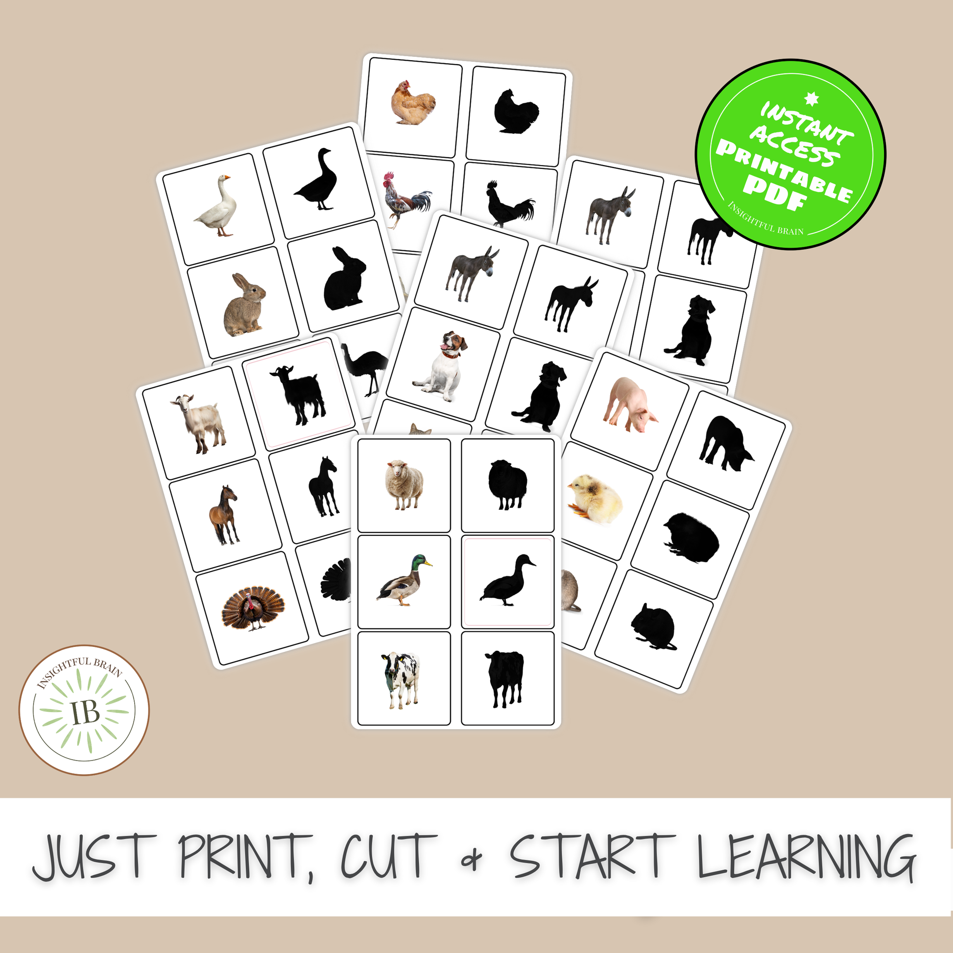 farm animal matching, farm animal flashcards, farm animal game