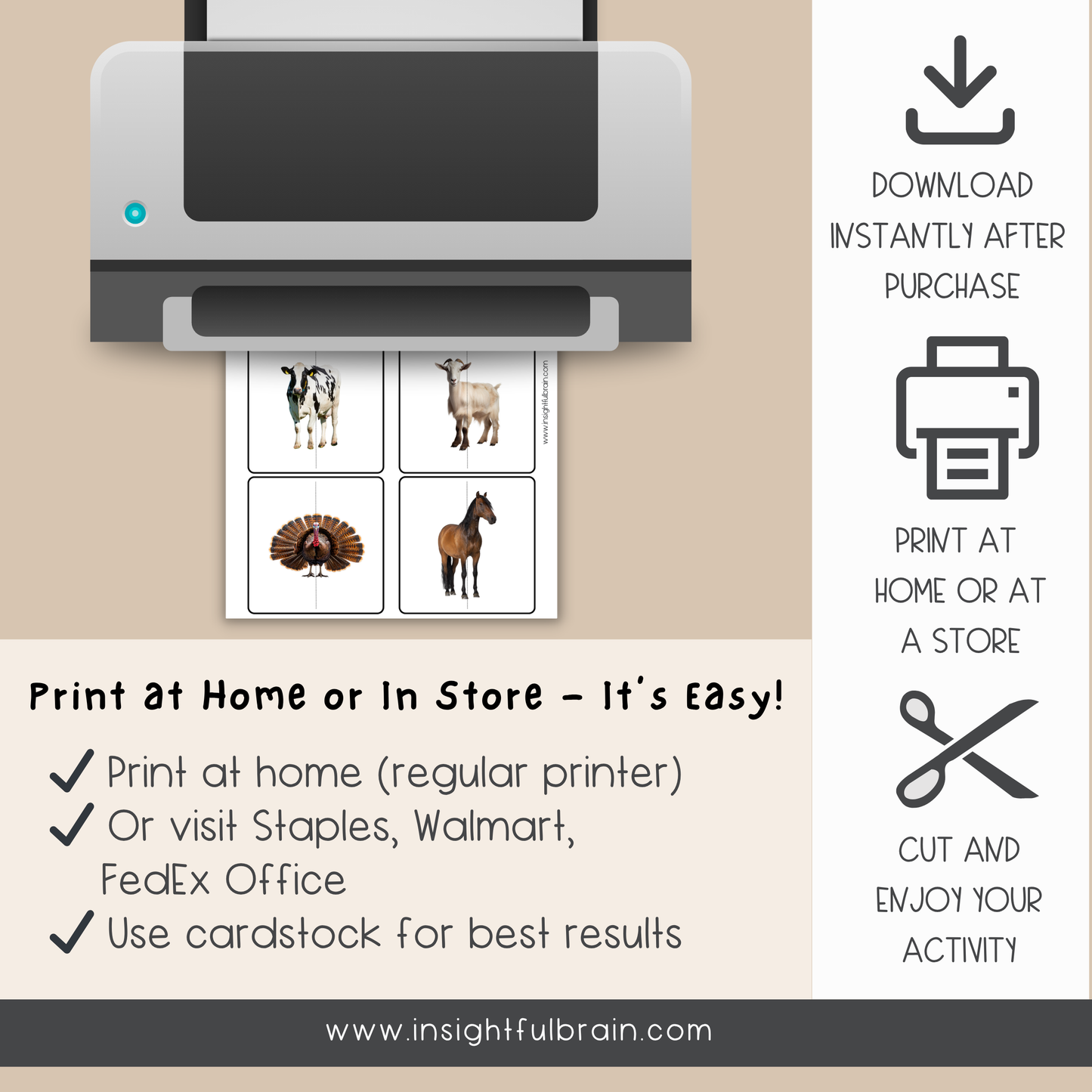 Farm Animal 2-Piece Puzzle Cards | Printable Montessori-Inspired Preschool Activity | Matching & Early Learning