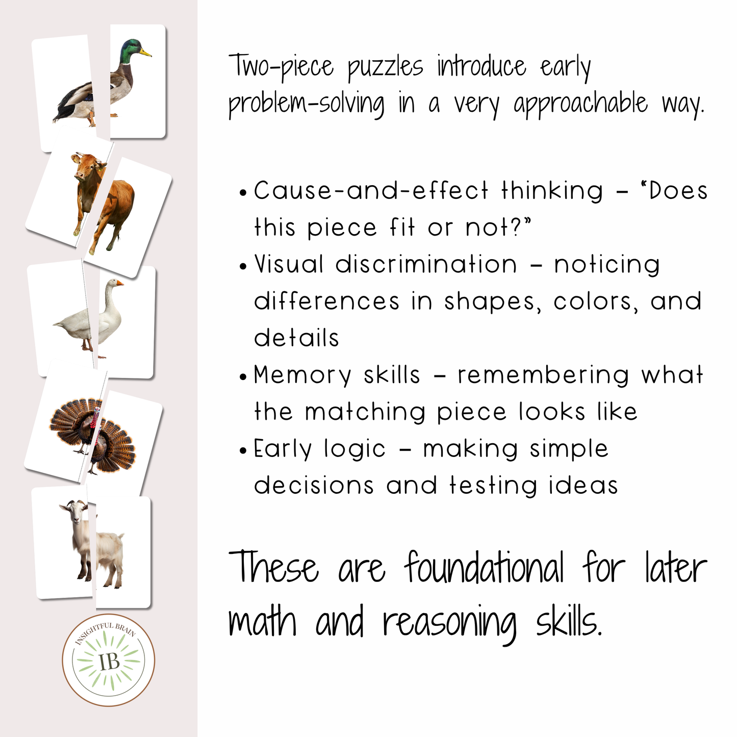 Farm Animal 2-Piece Puzzle Cards | Printable Montessori-Inspired Preschool Activity | Matching & Early Learning