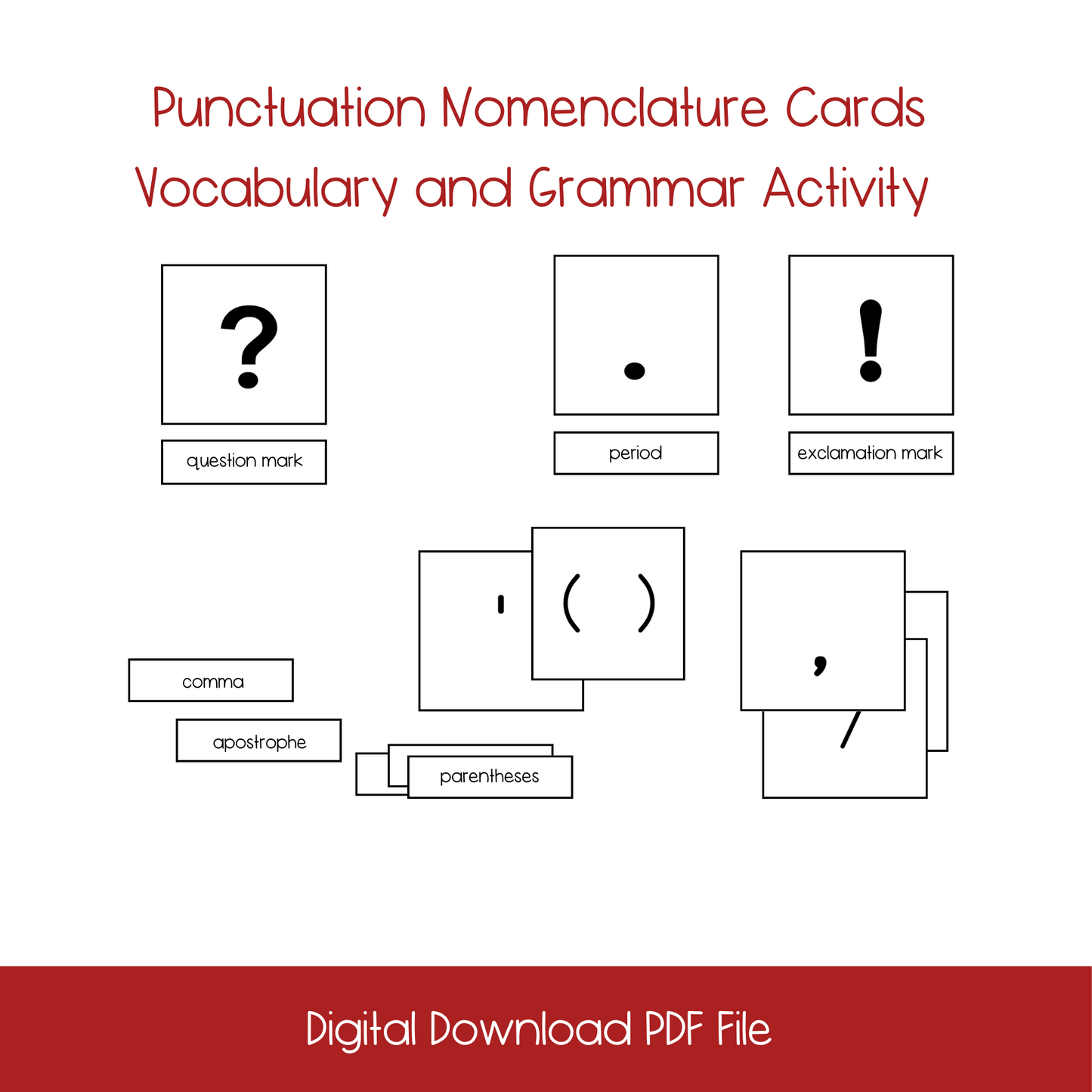 Punctuation Nomenclature Cards Grammar Activity (PDF Downlaod)