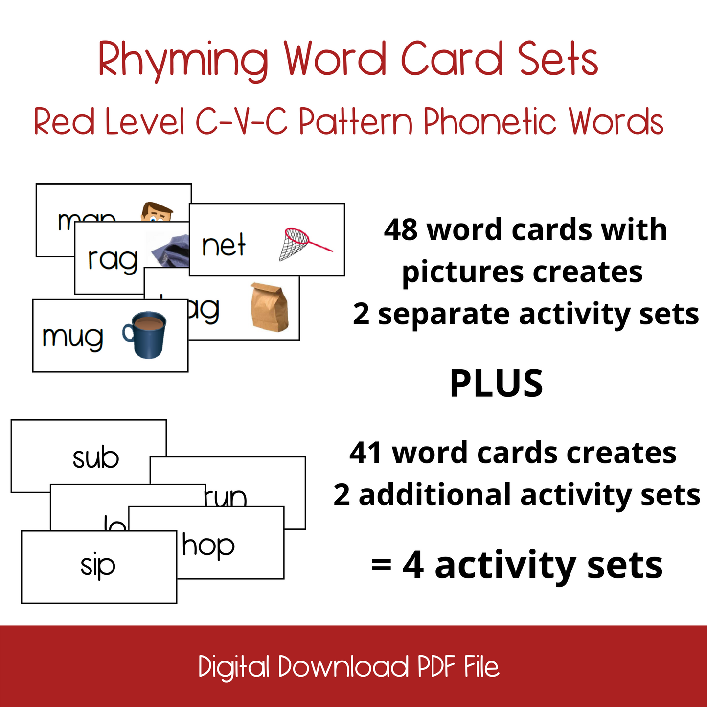 Red Level C-V-C Pattern Rhyming Word Set