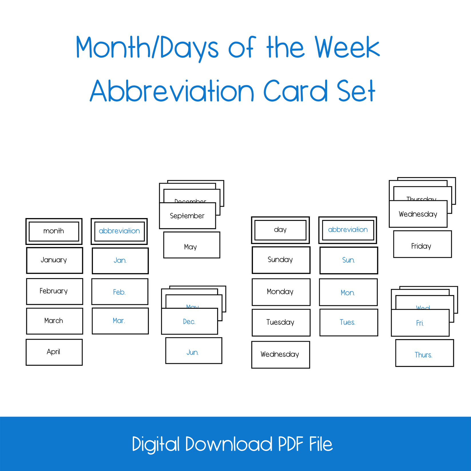 Month/Day of the Week Abbreviation Activity Cards Montessori for