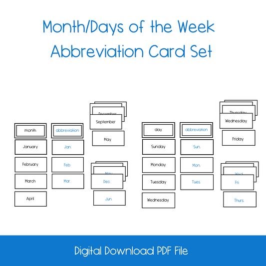 Month/Day of the Week Abbreviation Activity Cards