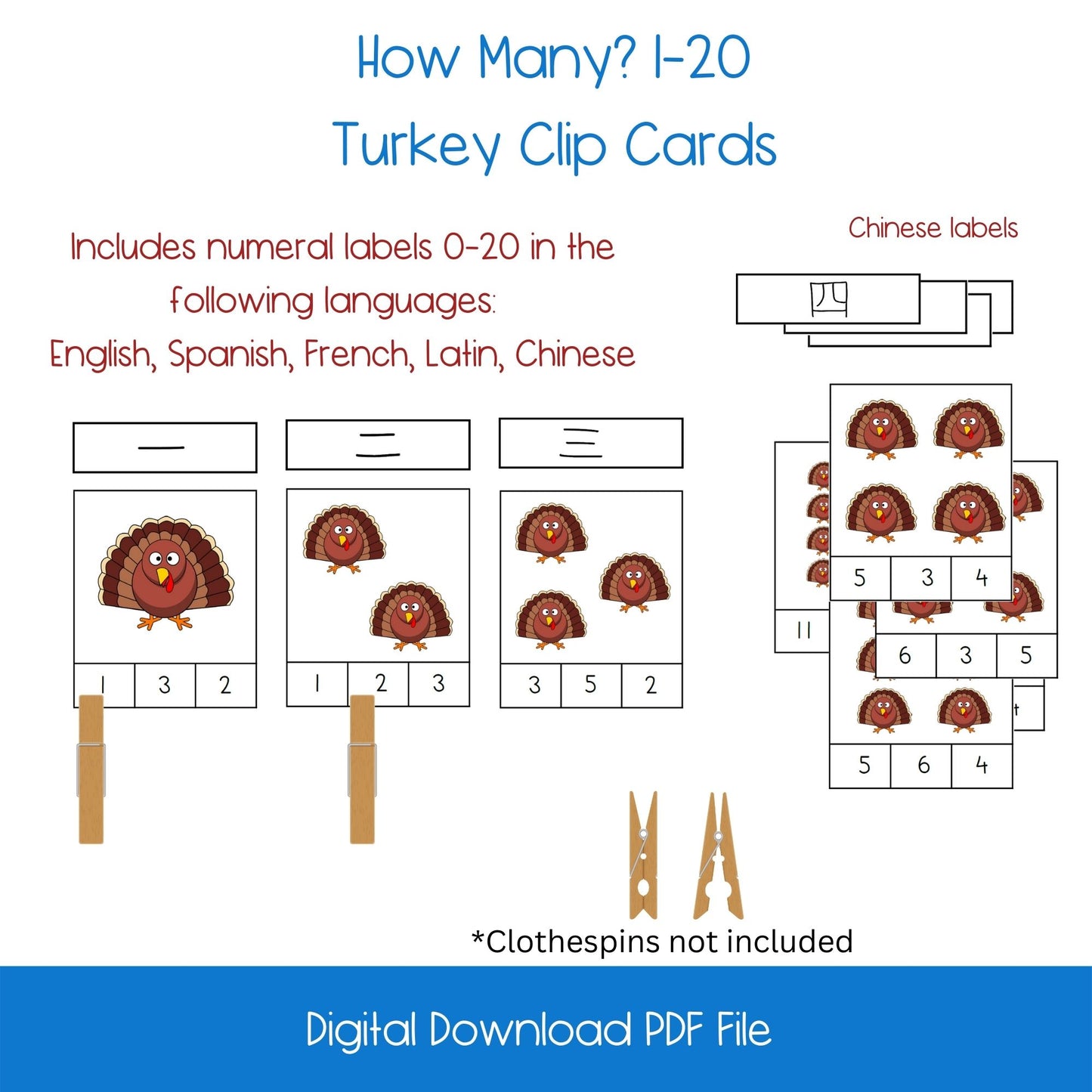 How Many? Counting 0-20 Turkeys Activity Set